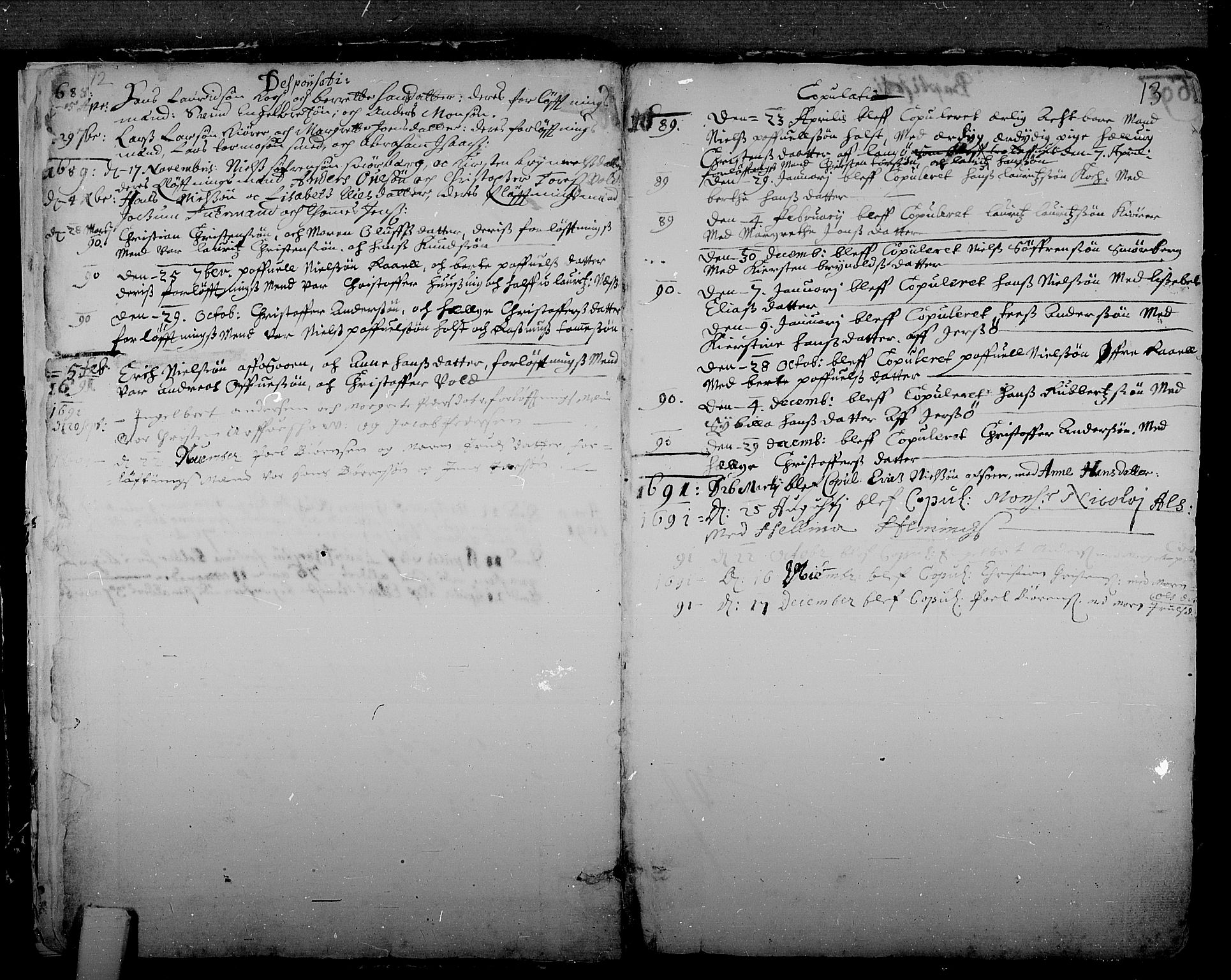 Tønsberg kirkebøker, SAKO/A-330/F/Fa/L0001: Parish register (official) no. I 1, 1688-1760, p. 12-13