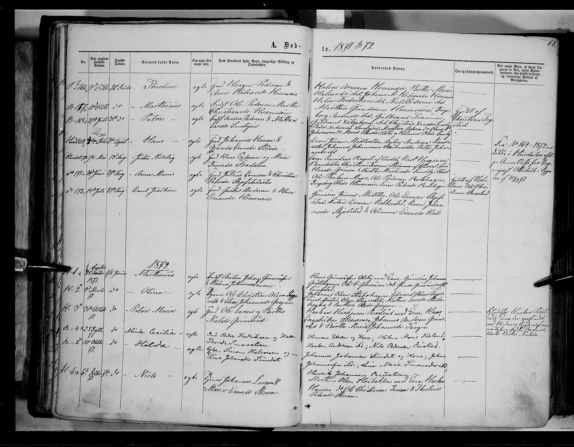 Østre Toten prestekontor, AV/SAH-PREST-104/H/Ha/Haa/L0005: Parish register (official) no. 5, 1866-1877, p. 68