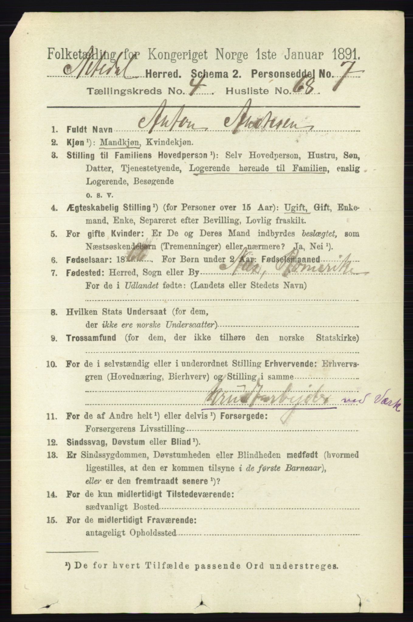 RA, 1891 census for 0233 Nittedal, 1891, p. 2069