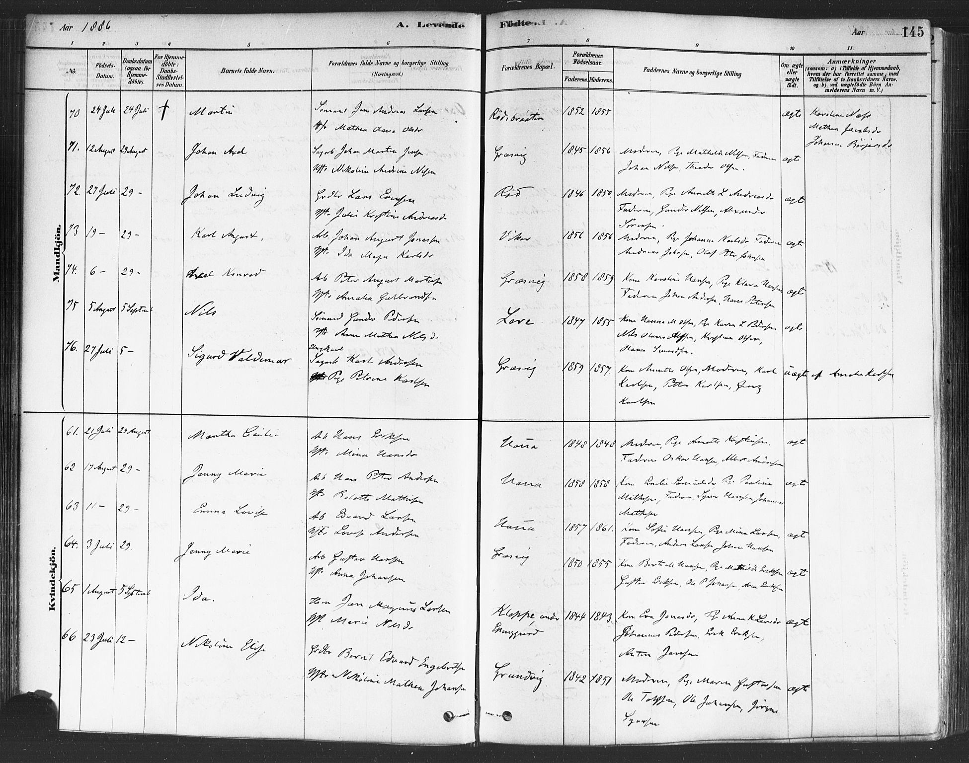 Onsøy prestekontor Kirkebøker, AV/SAO-A-10914/F/Fa/L0005: Parish register (official) no. I 5, 1878-1898, p. 145