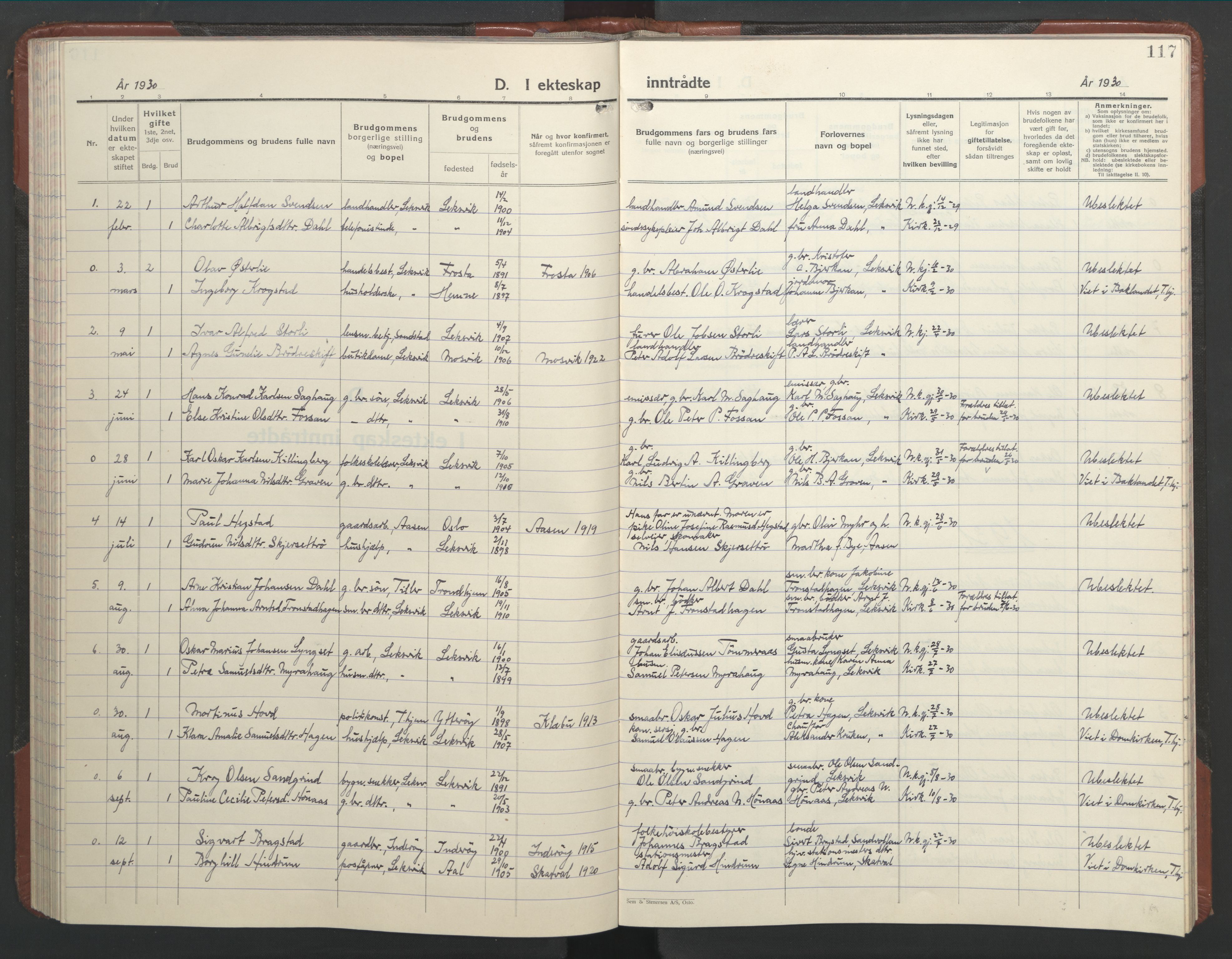 Ministerialprotokoller, klokkerbøker og fødselsregistre - Nord-Trøndelag, AV/SAT-A-1458/701/L0019: Parish register (copy) no. 701C03, 1930-1953, p. 117