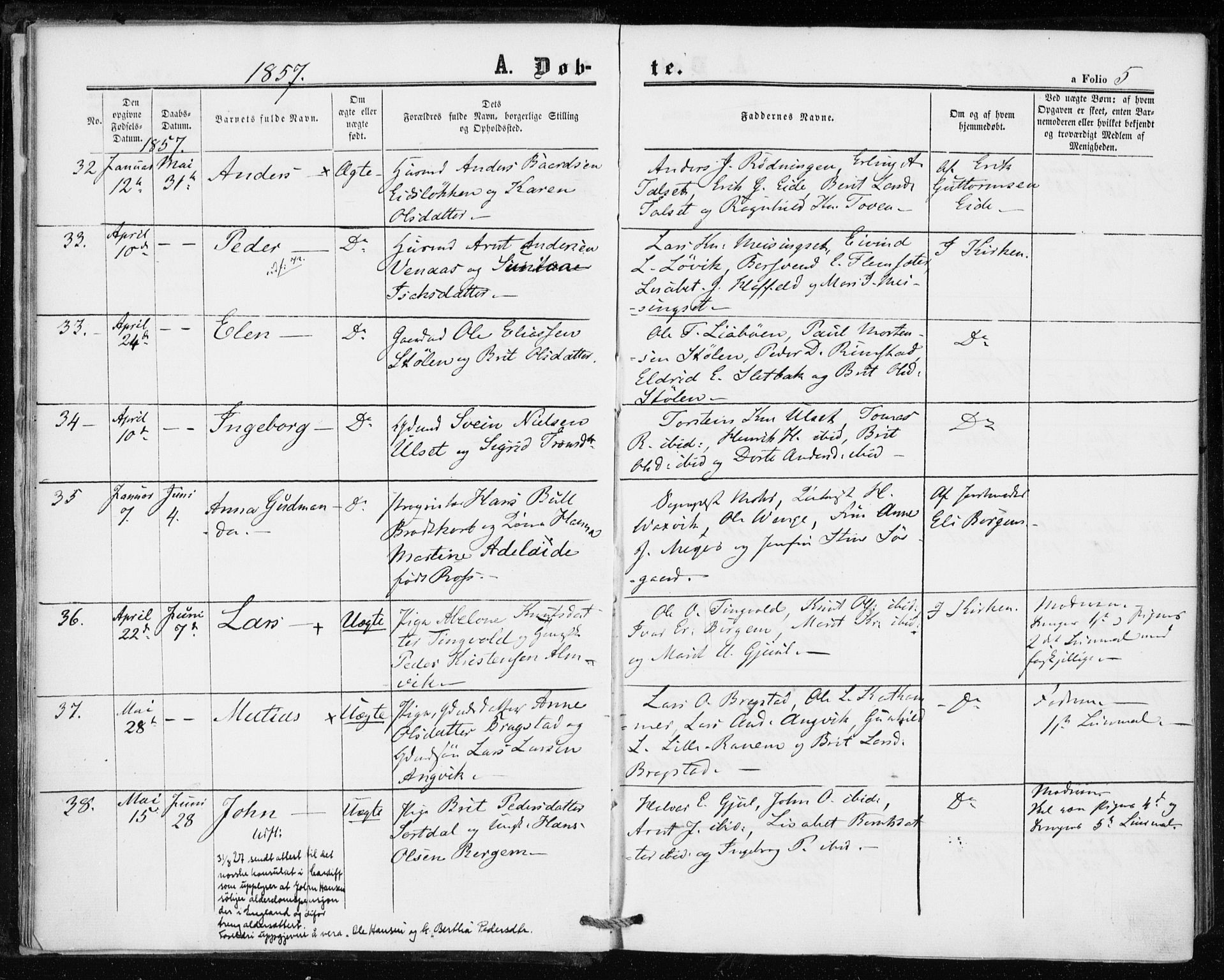 Ministerialprotokoller, klokkerbøker og fødselsregistre - Møre og Romsdal, SAT/A-1454/586/L0985: Parish register (official) no. 586A11, 1857-1866, p. 5
