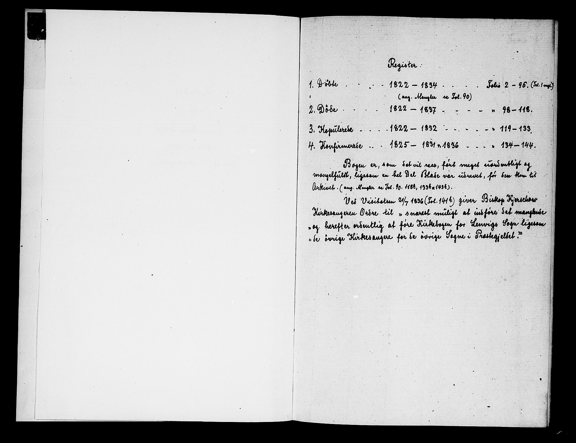 Lenvik sokneprestembete, AV/SATØ-S-1310/H/Ha/Hab/L0001klokker: Parish register (copy) no. 1, 1822-1837