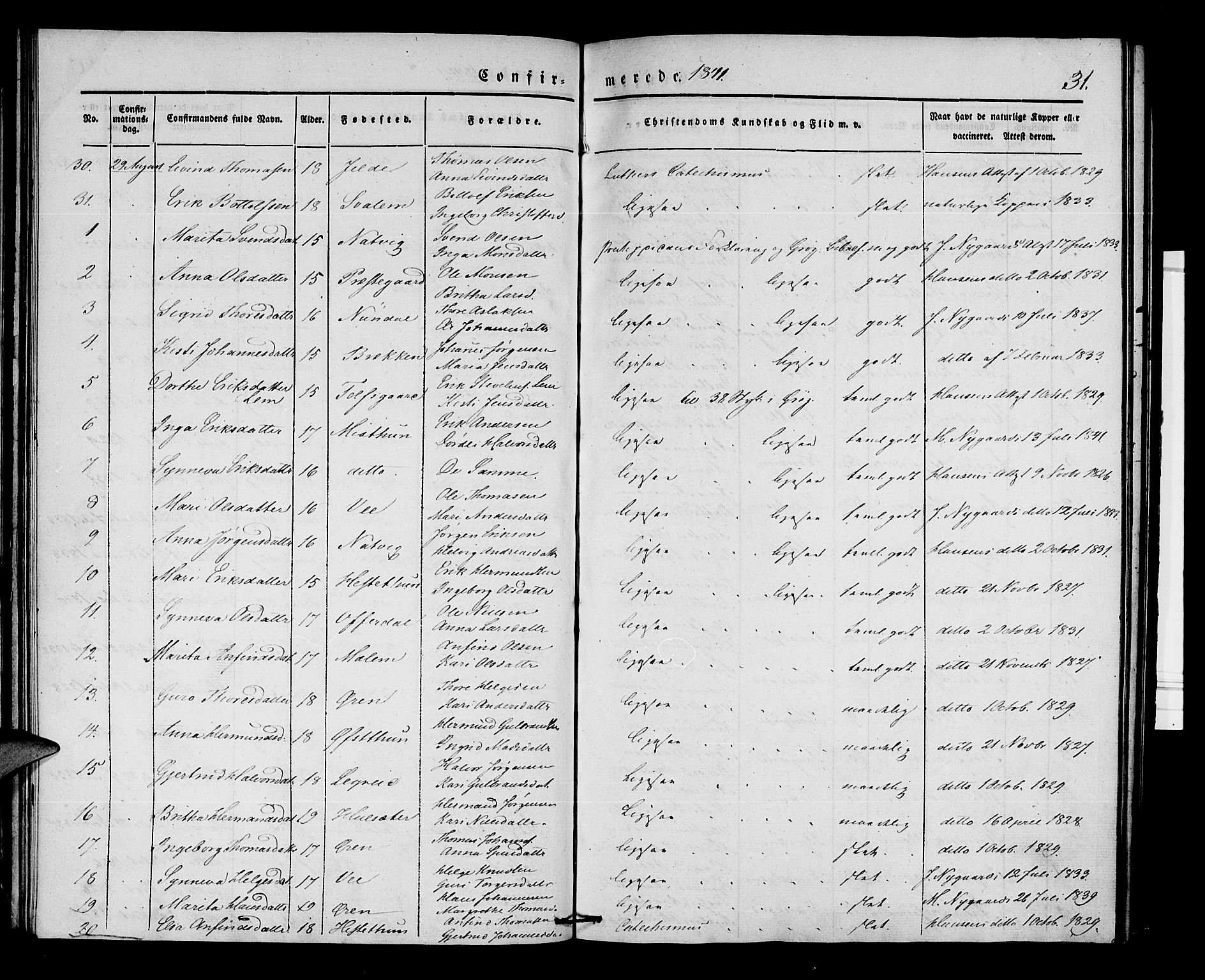 Lærdal sokneprestembete, SAB/A-81201: Parish register (official) no. A 7, 1835-1846, p. 31