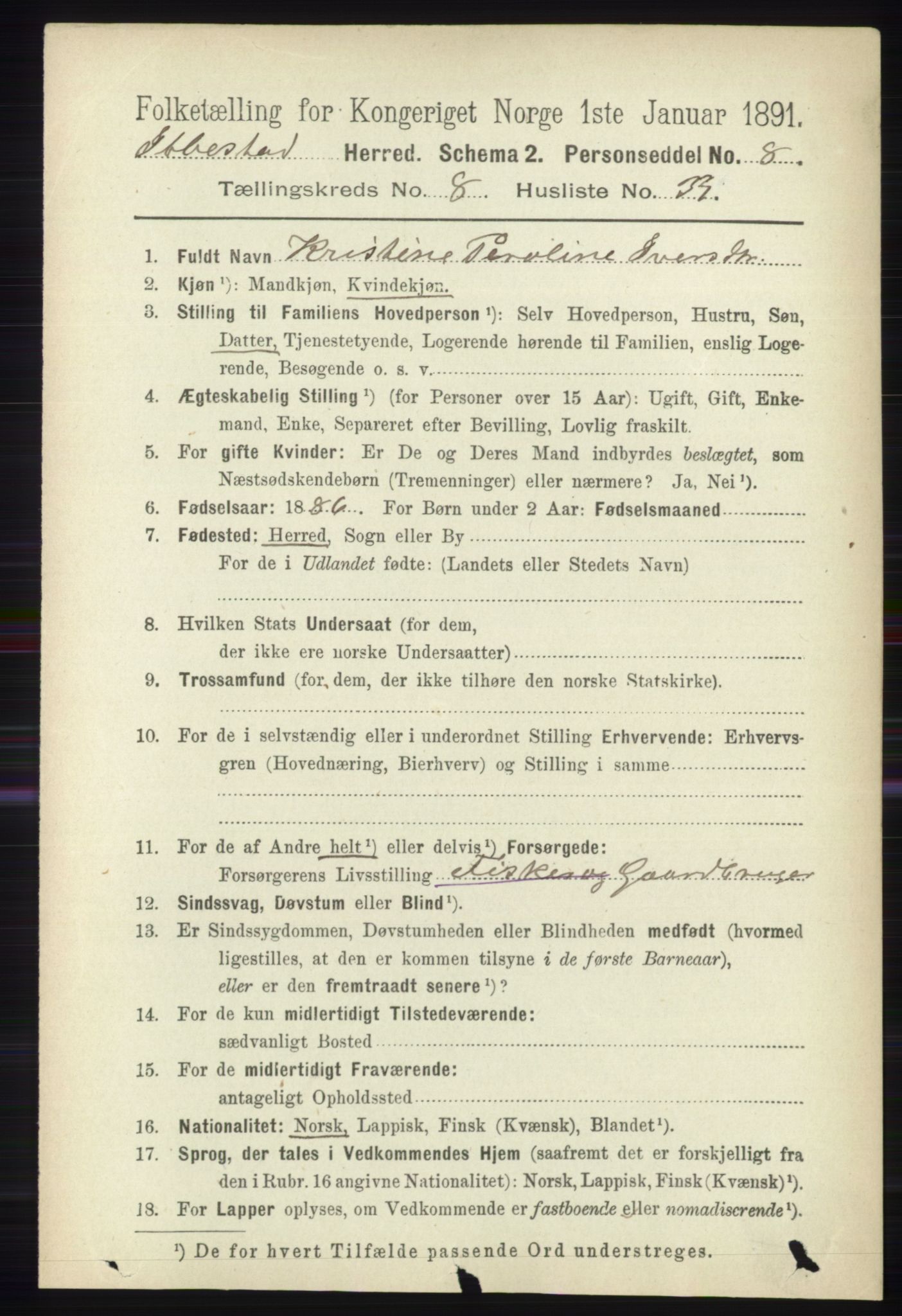 RA, 1891 census for 1917 Ibestad, 1891, p. 5422