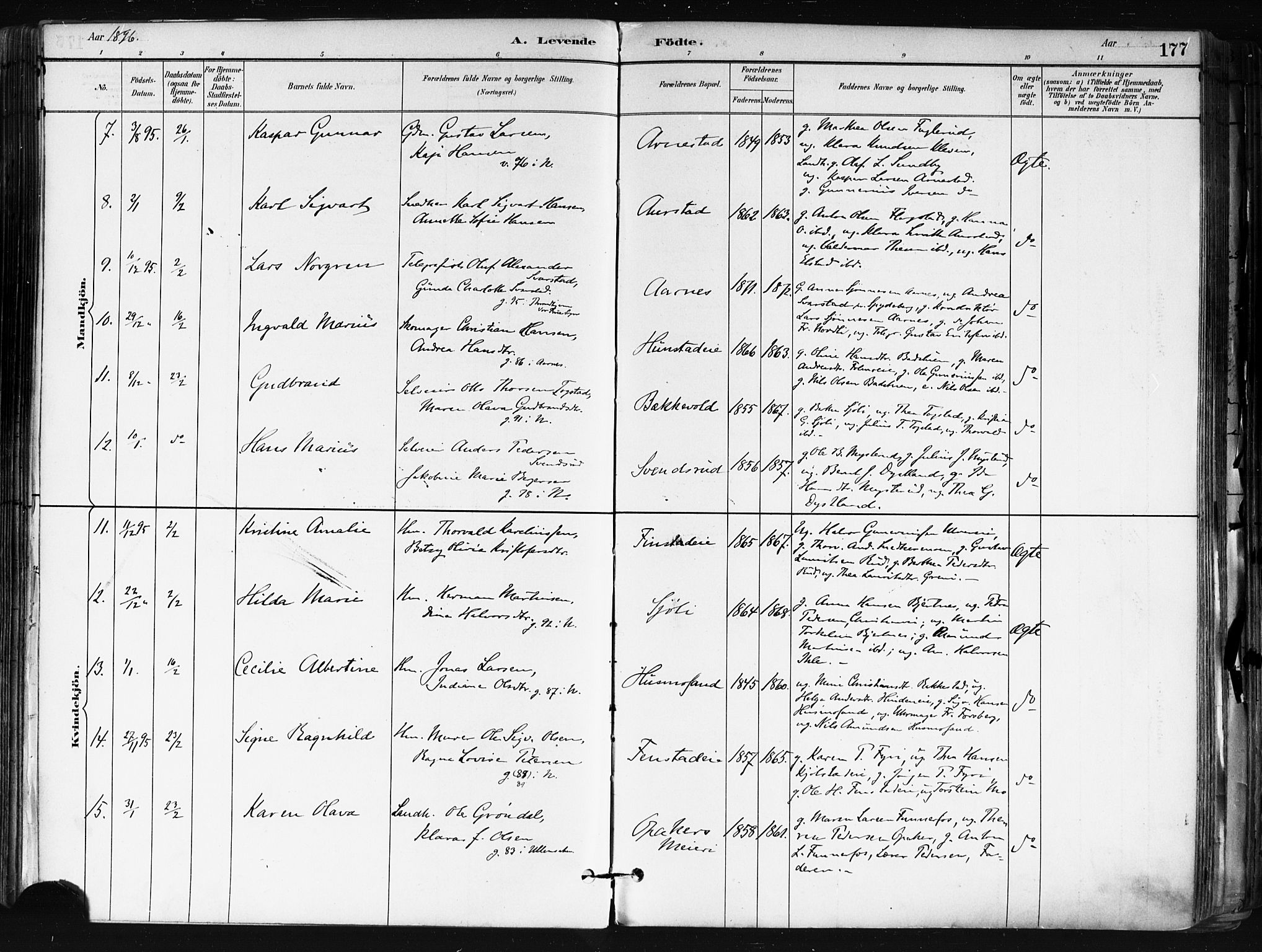 Nes prestekontor Kirkebøker, AV/SAO-A-10410/F/Fa/L0010: Parish register (official) no. I 10, 1883-1898, p. 177