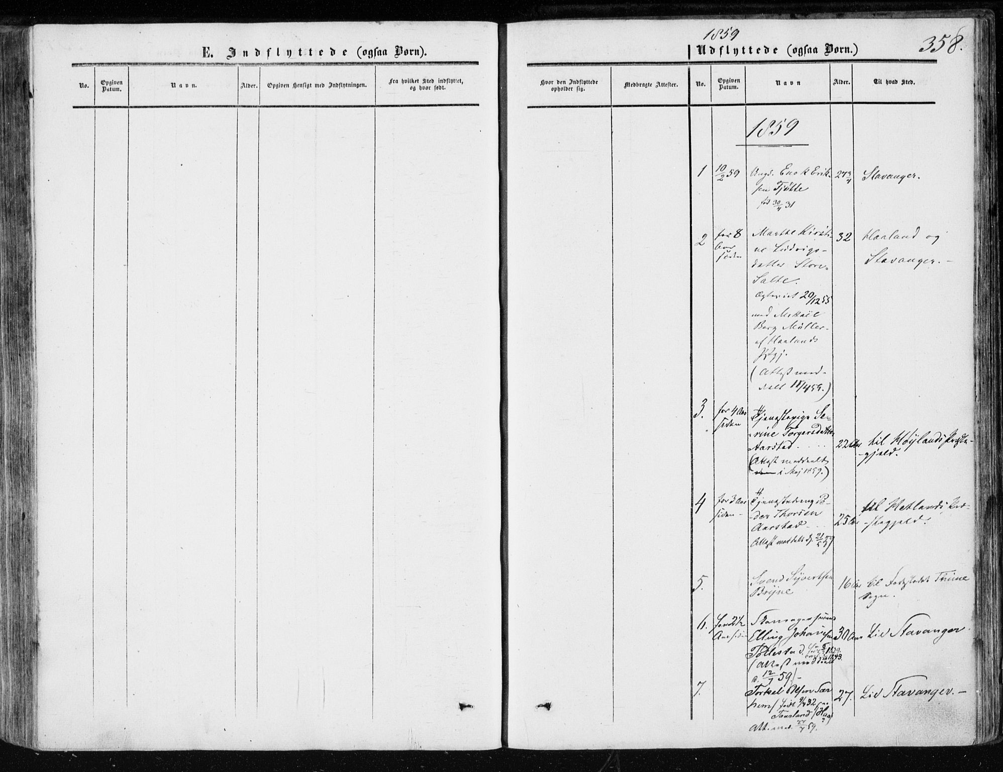 Klepp sokneprestkontor, SAST/A-101803/001/3/30BA/L0005: Parish register (official) no. A 5, 1853-1870, p. 358