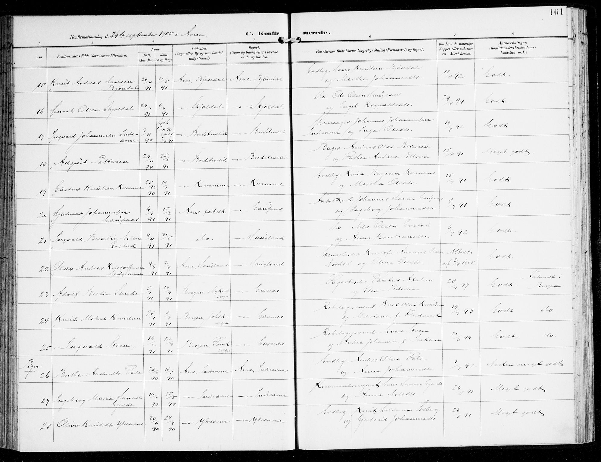 Haus sokneprestembete, AV/SAB-A-75601/H/Haa: Parish register (official) no. D 2, 1899-1912, p. 161