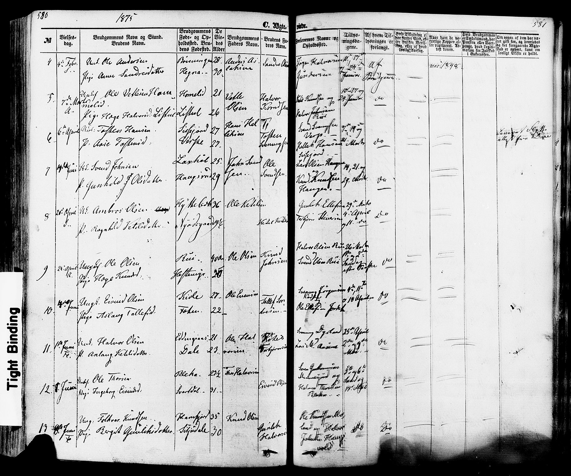 Seljord kirkebøker, SAKO/A-20/F/Fa/L0013: Parish register (official) no. I 13, 1866-1876, p. 580-581