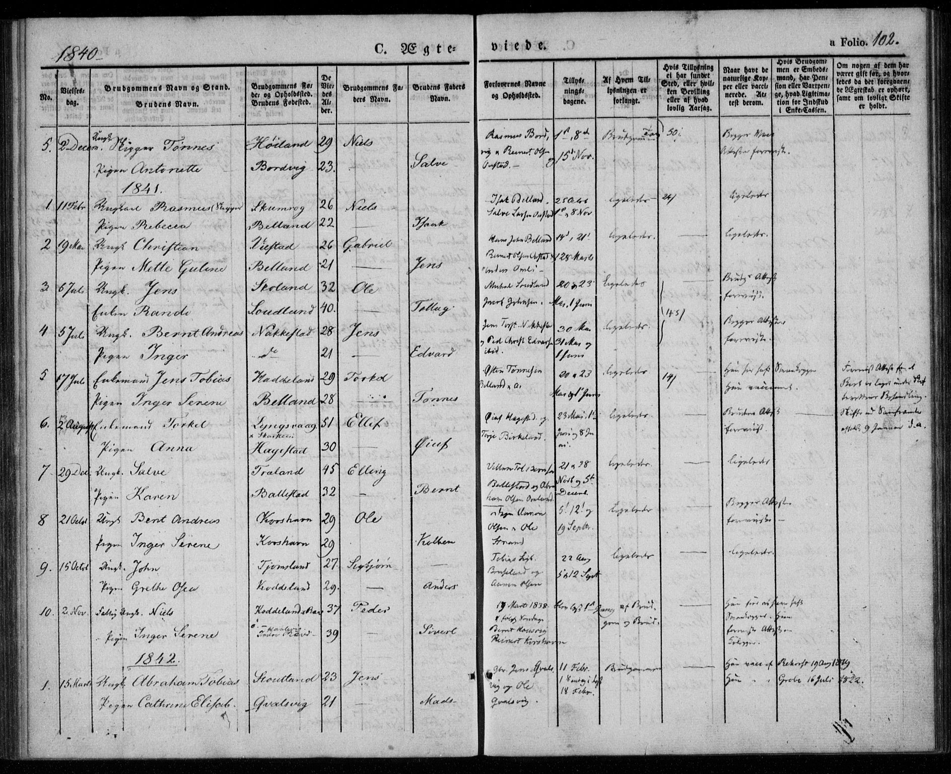 Lyngdal sokneprestkontor, SAK/1111-0029/F/Fa/Faa/L0001: Parish register (official) no. A 1, 1837-1857, p. 102