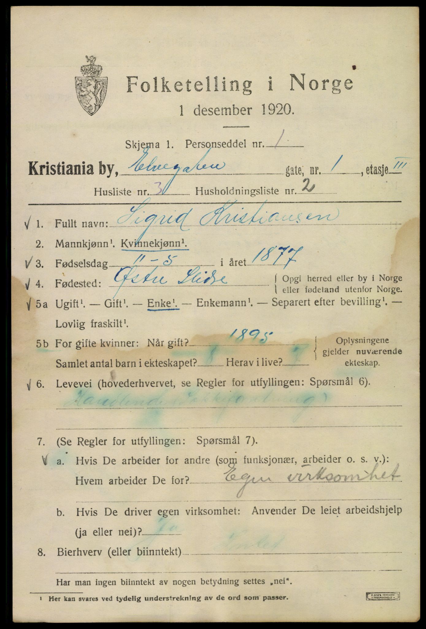 SAO, 1920 census for Kristiania, 1920, p. 215091