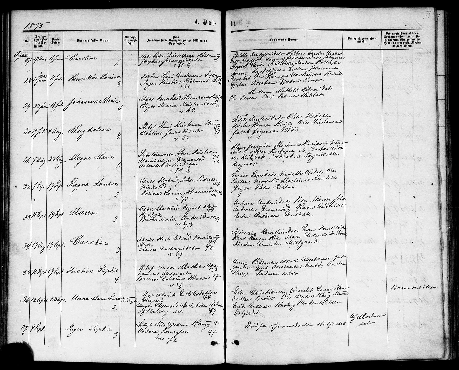 Nøtterøy kirkebøker, SAKO/A-354/F/Fb/L0001: Parish register (official) no. II 1, 1865-1878, p. 79