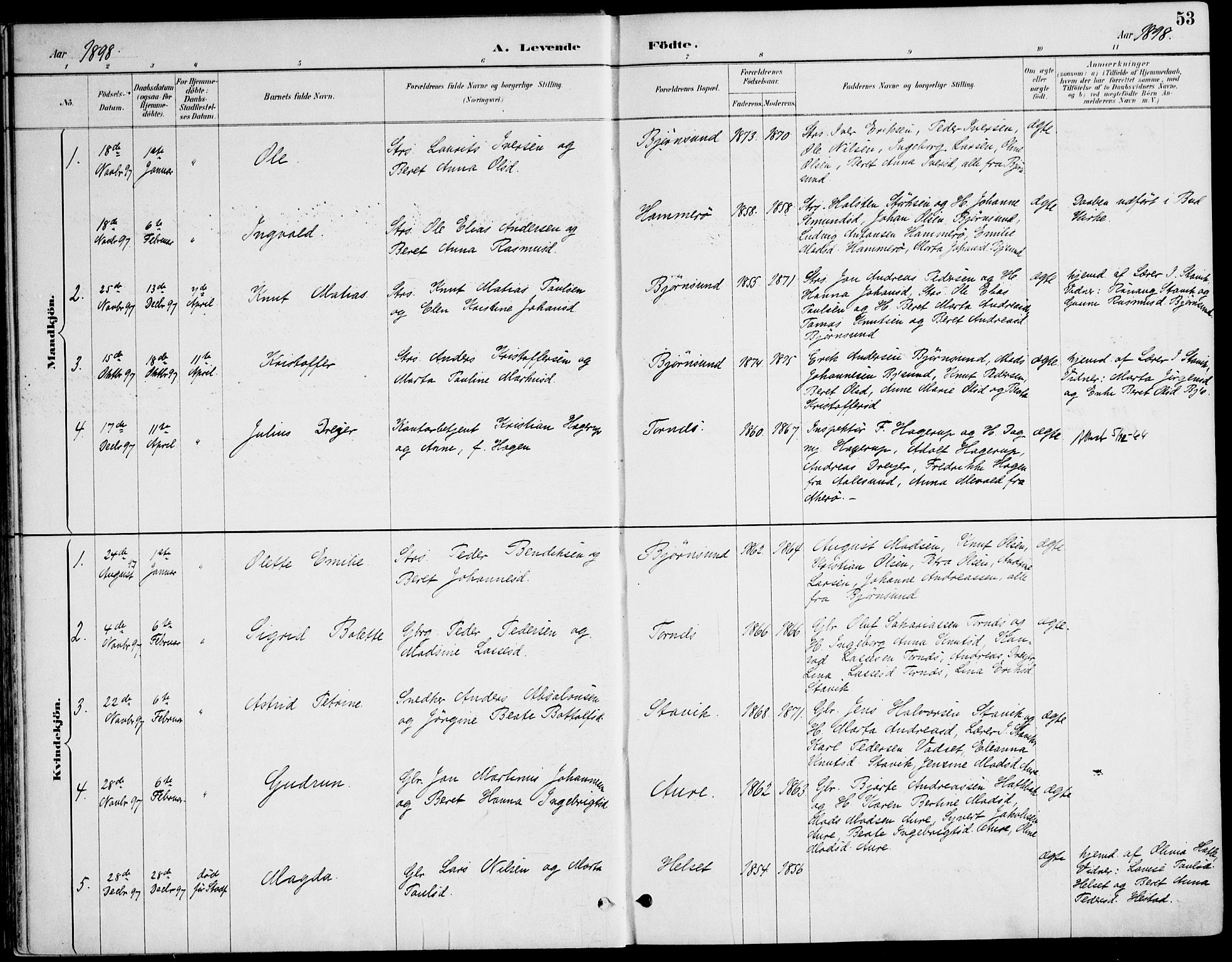 Ministerialprotokoller, klokkerbøker og fødselsregistre - Møre og Romsdal, AV/SAT-A-1454/565/L0750: Parish register (official) no. 565A04, 1887-1905, p. 53