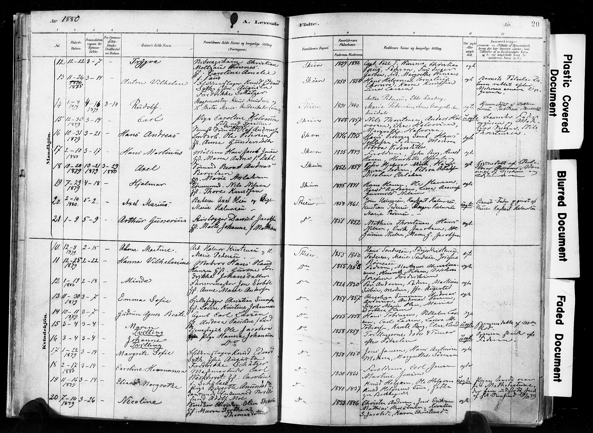 Skien kirkebøker, SAKO/A-302/F/Fa/L0009: Parish register (official) no. 9, 1878-1890, p. 20