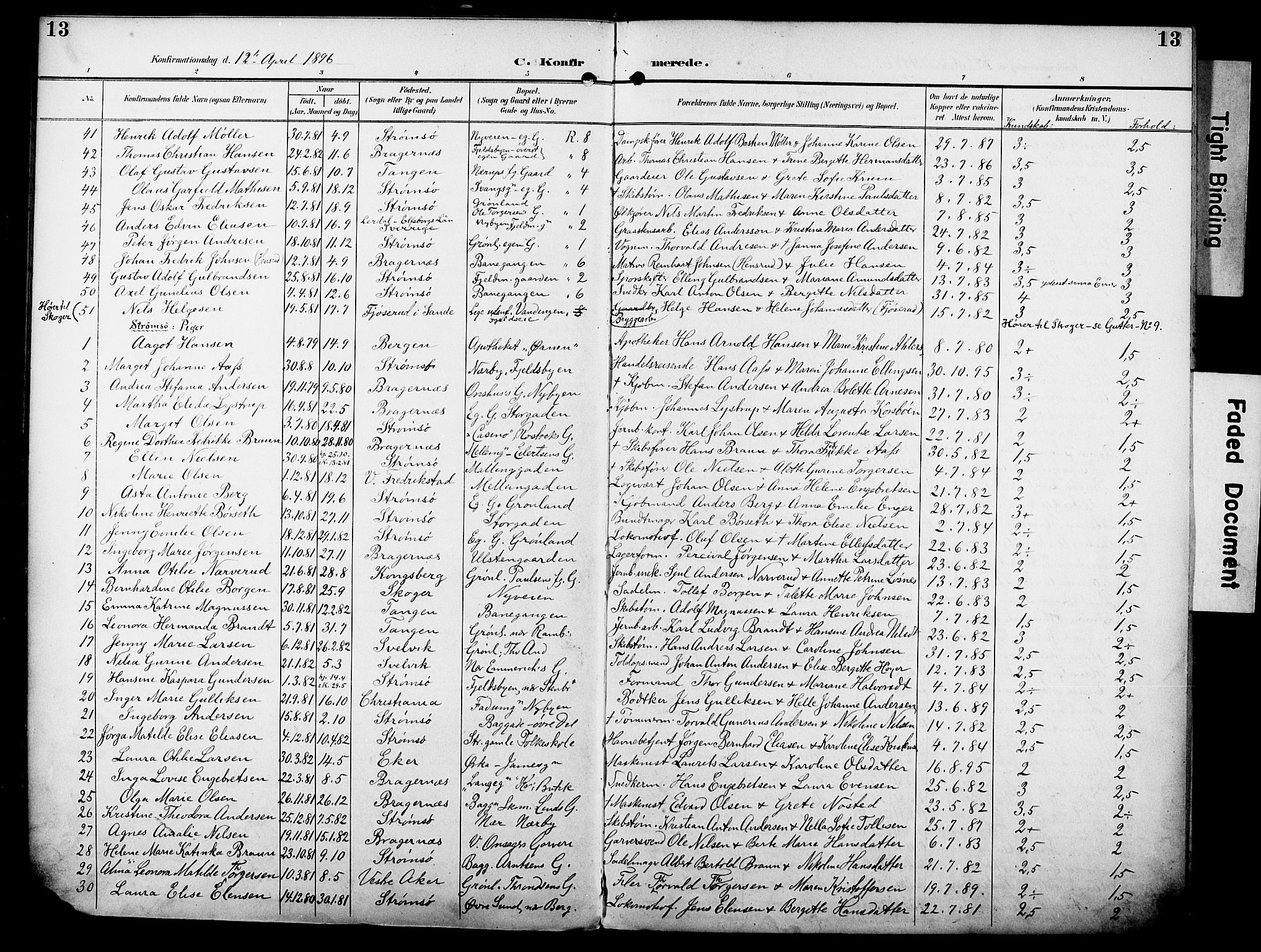 Strømsø kirkebøker, SAKO/A-246/F/Fa/L0025: Parish register (official) no. I 25, 1893-1922, p. 13