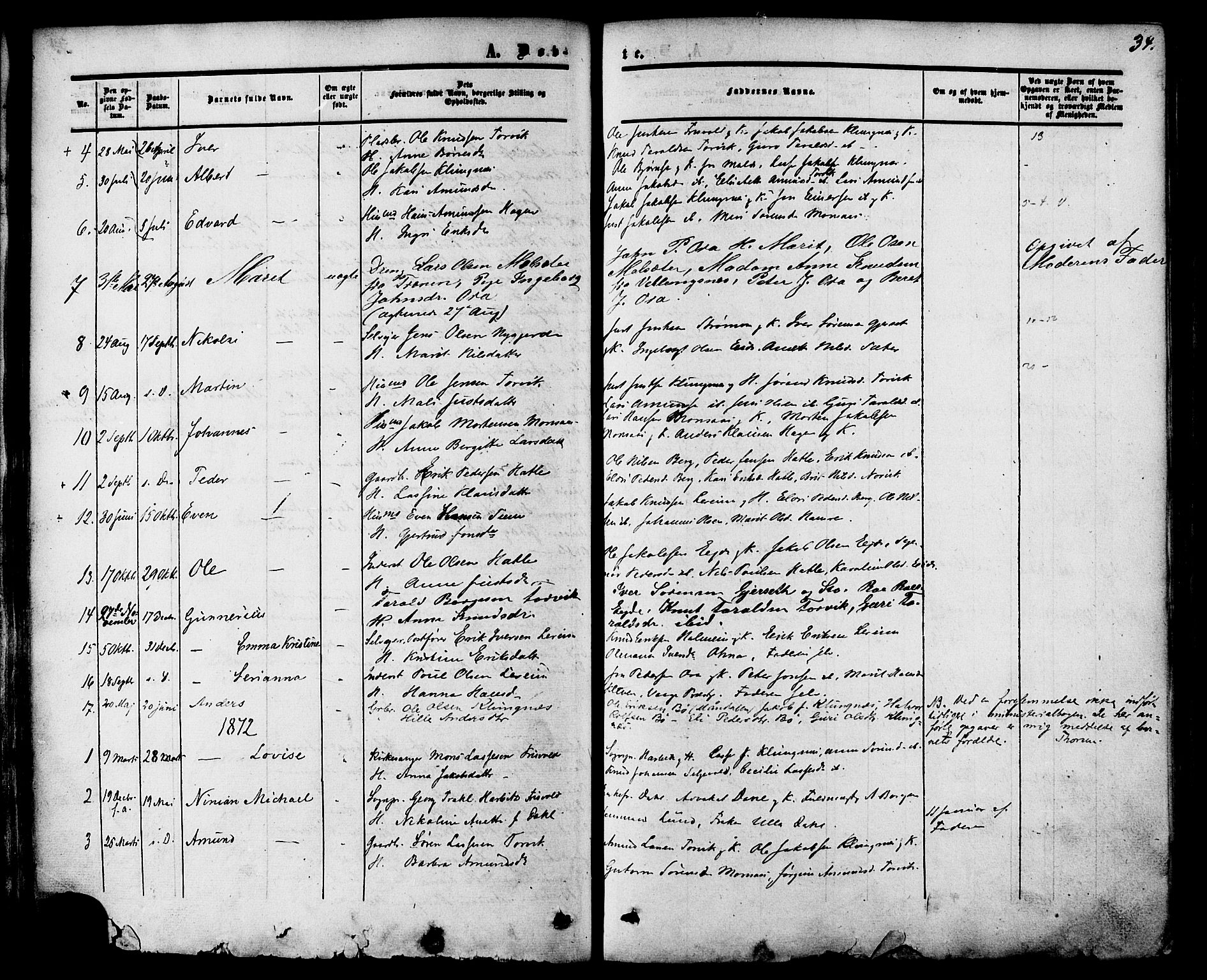 Ministerialprotokoller, klokkerbøker og fødselsregistre - Møre og Romsdal, SAT/A-1454/542/L0552: Parish register (official) no. 542A02, 1854-1884, p. 34