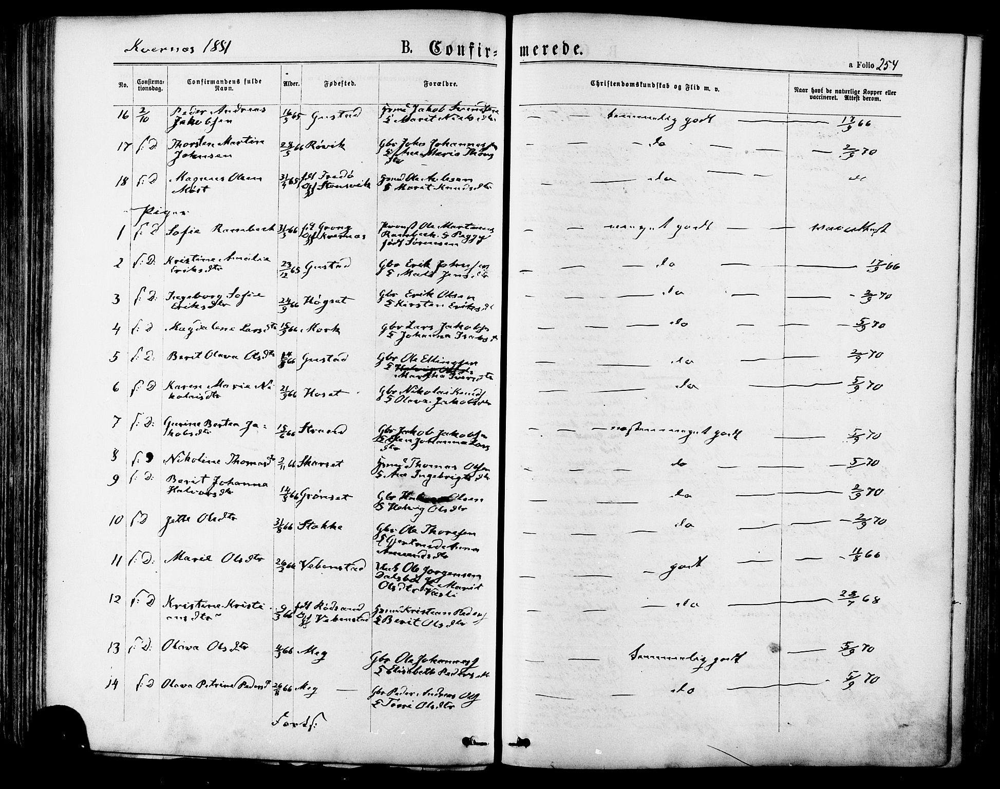 Ministerialprotokoller, klokkerbøker og fødselsregistre - Møre og Romsdal, SAT/A-1454/568/L0805: Parish register (official) no. 568A12 /1, 1869-1884, p. 254