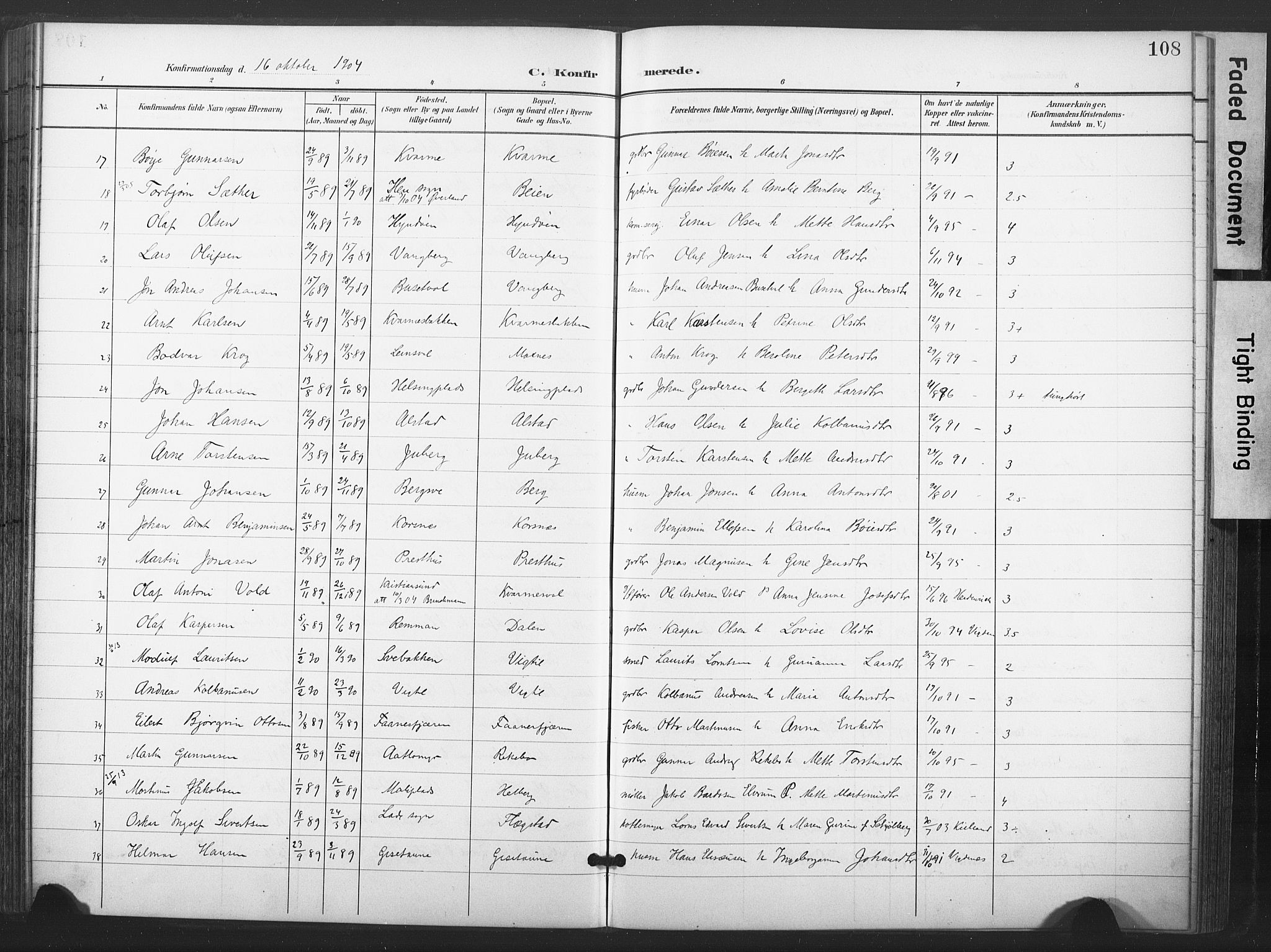 Ministerialprotokoller, klokkerbøker og fødselsregistre - Nord-Trøndelag, AV/SAT-A-1458/713/L0122: Parish register (official) no. 713A11, 1899-1910, p. 108