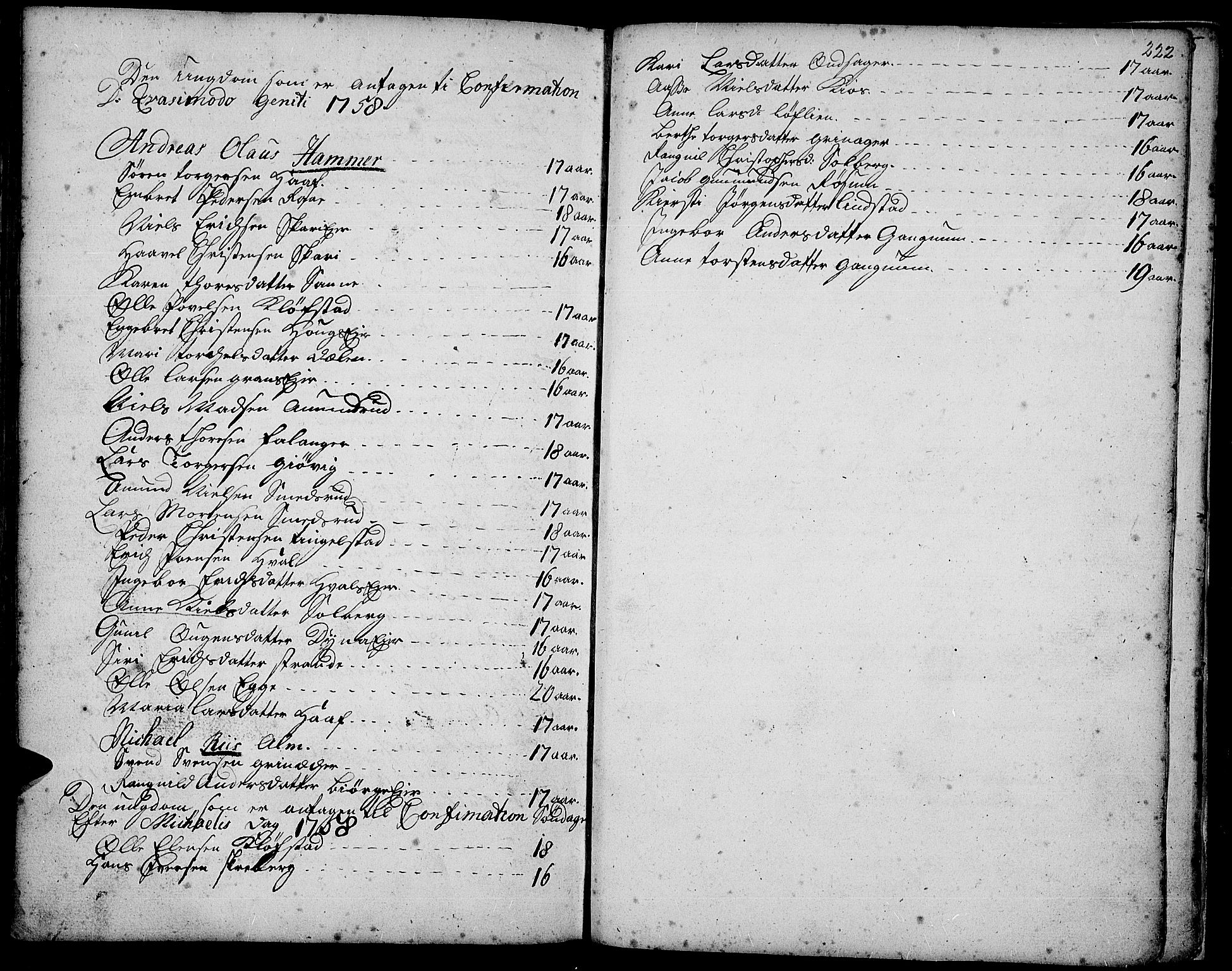 Gran prestekontor, SAH/PREST-112/H/Ha/Haa/L0003: Parish register (official) no. 3, 1745-1758, p. 222