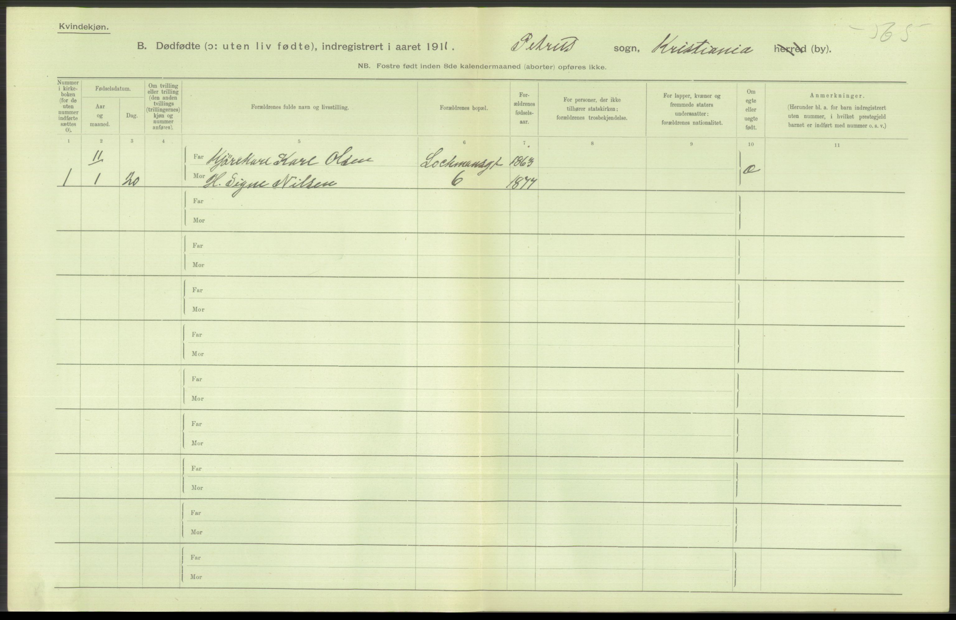 Statistisk sentralbyrå, Sosiodemografiske emner, Befolkning, AV/RA-S-2228/D/Df/Dfb/Dfba/L0010: Kristiania: Døde kvinner samt dødfødte., 1911, p. 134