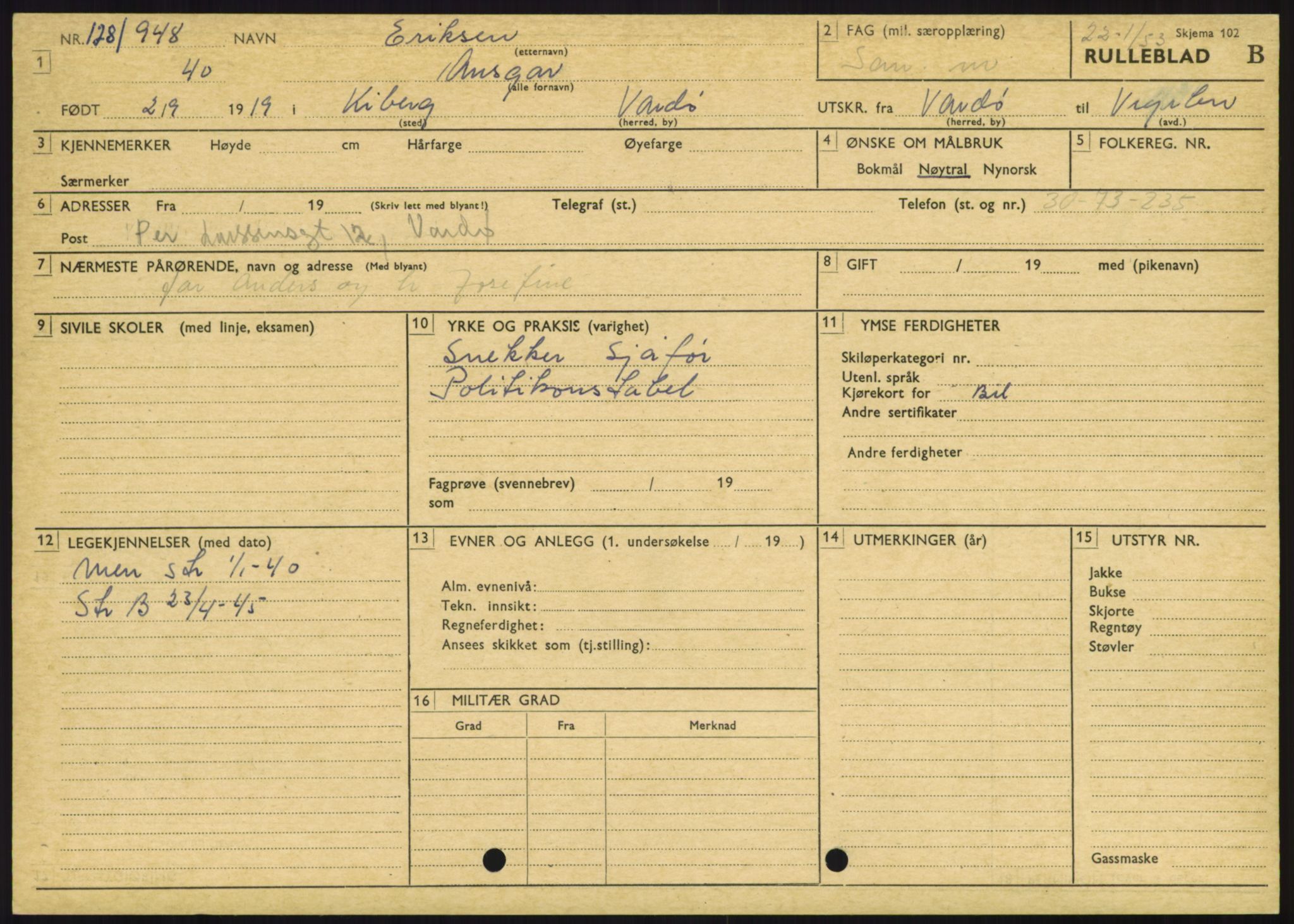 Forsvaret, Varanger bataljon, AV/RA-RAFA-2258/1/D/L0446: Rulleblad for menige født 1917-1919, 1917-1919, p. 500