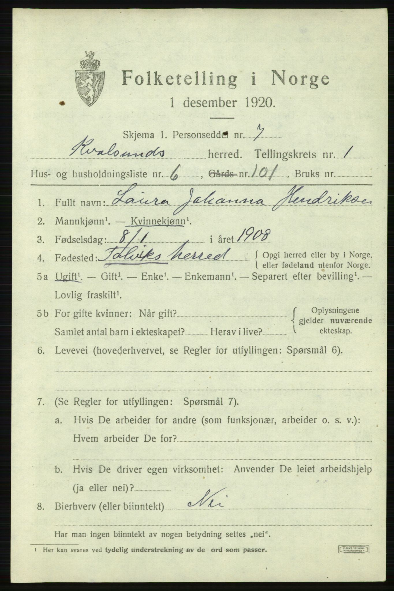 SATØ, 1920 census for , 1920, p. 532