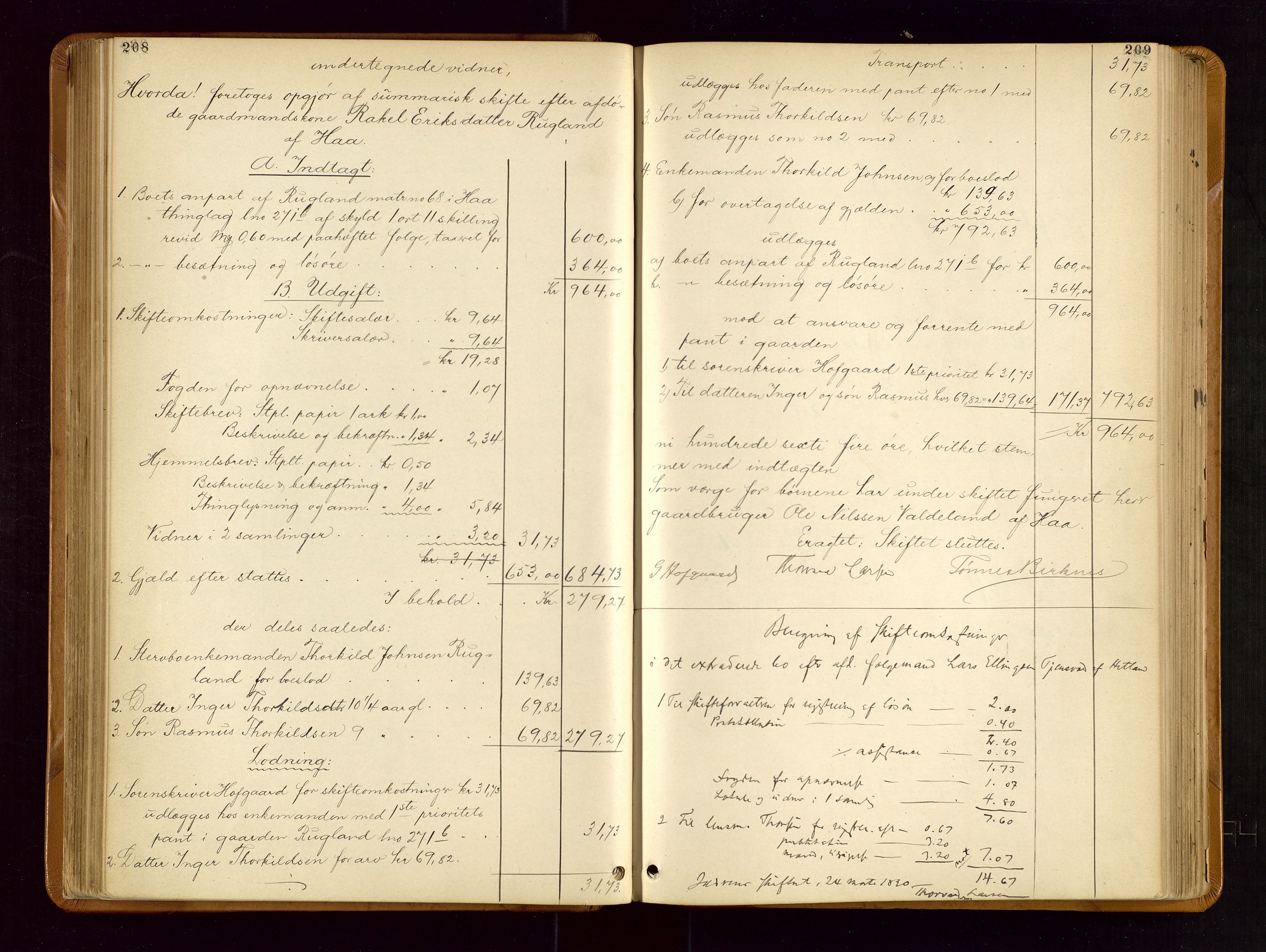 Jæren sorenskriveri, AV/SAST-A-100310/01/5/50/50BB/L0004: SKIFTEUTLODNINGSPROTOKOLL, 1887-1893, p. 208-209