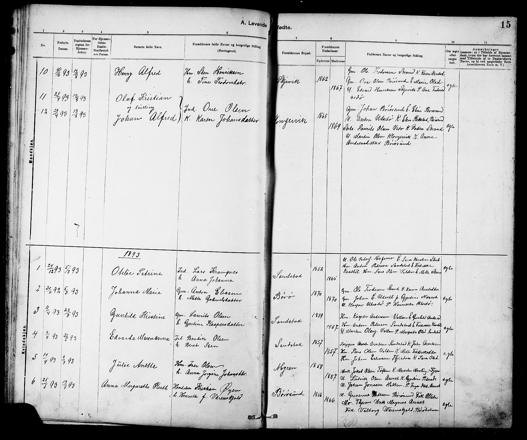 Ministerialprotokoller, klokkerbøker og fødselsregistre - Sør-Trøndelag, SAT/A-1456/639/L0573: Parish register (copy) no. 639C01, 1890-1905, p. 15
