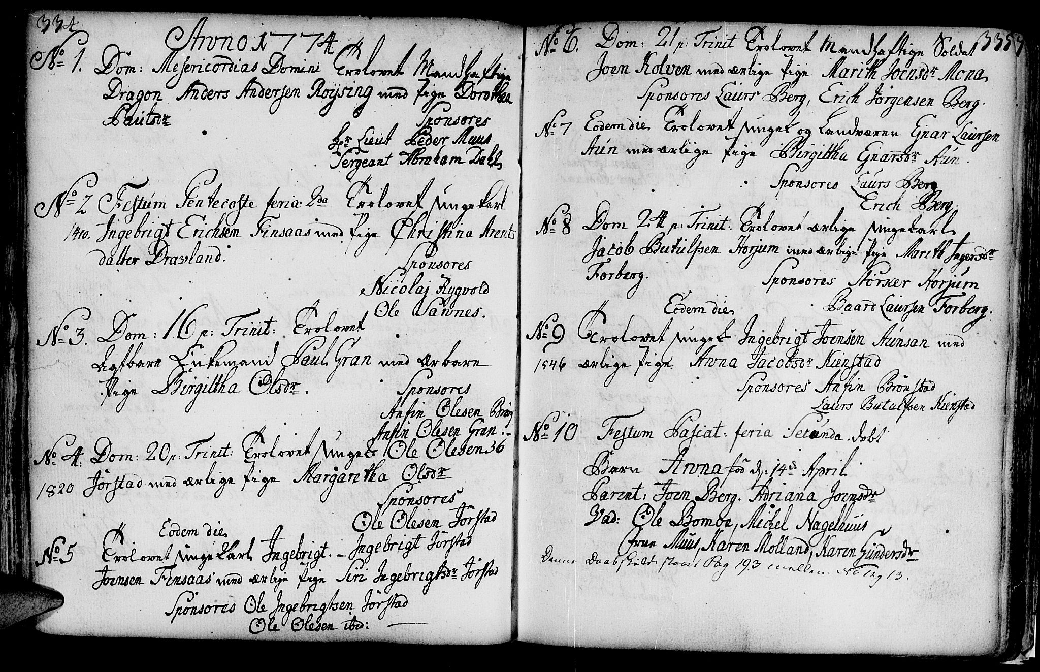 Ministerialprotokoller, klokkerbøker og fødselsregistre - Nord-Trøndelag, SAT/A-1458/749/L0467: Parish register (official) no. 749A01, 1733-1787, p. 334-335