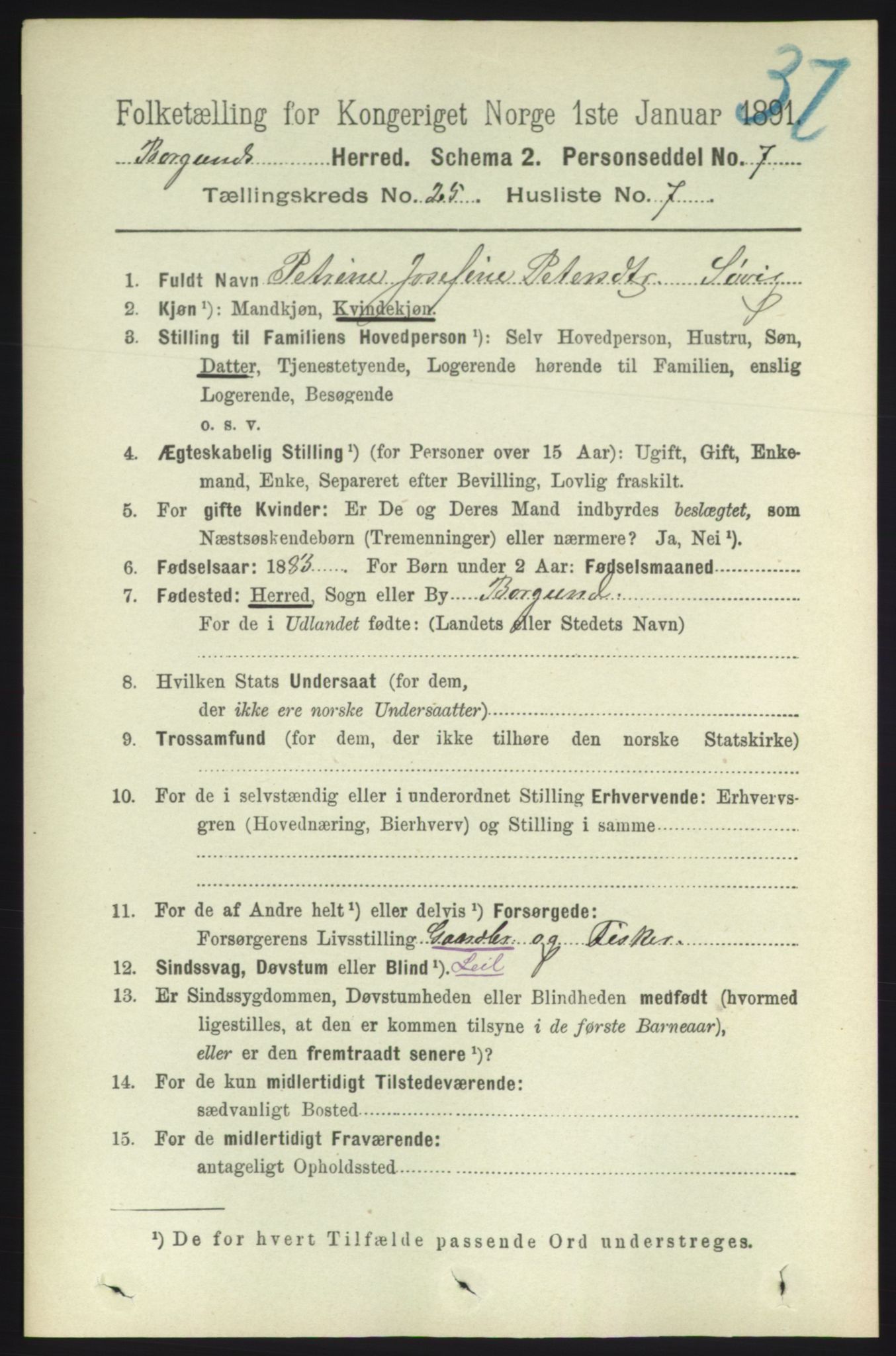 RA, 1891 census for 1531 Borgund, 1891, p. 7303