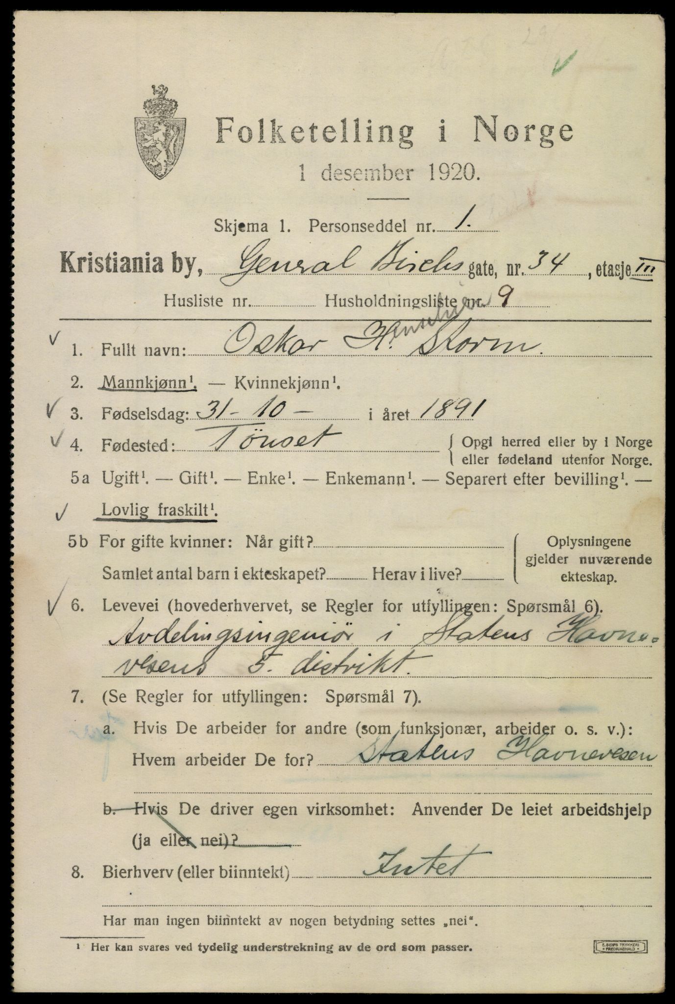 SAO, 1920 census for Kristiania, 1920, p. 247297