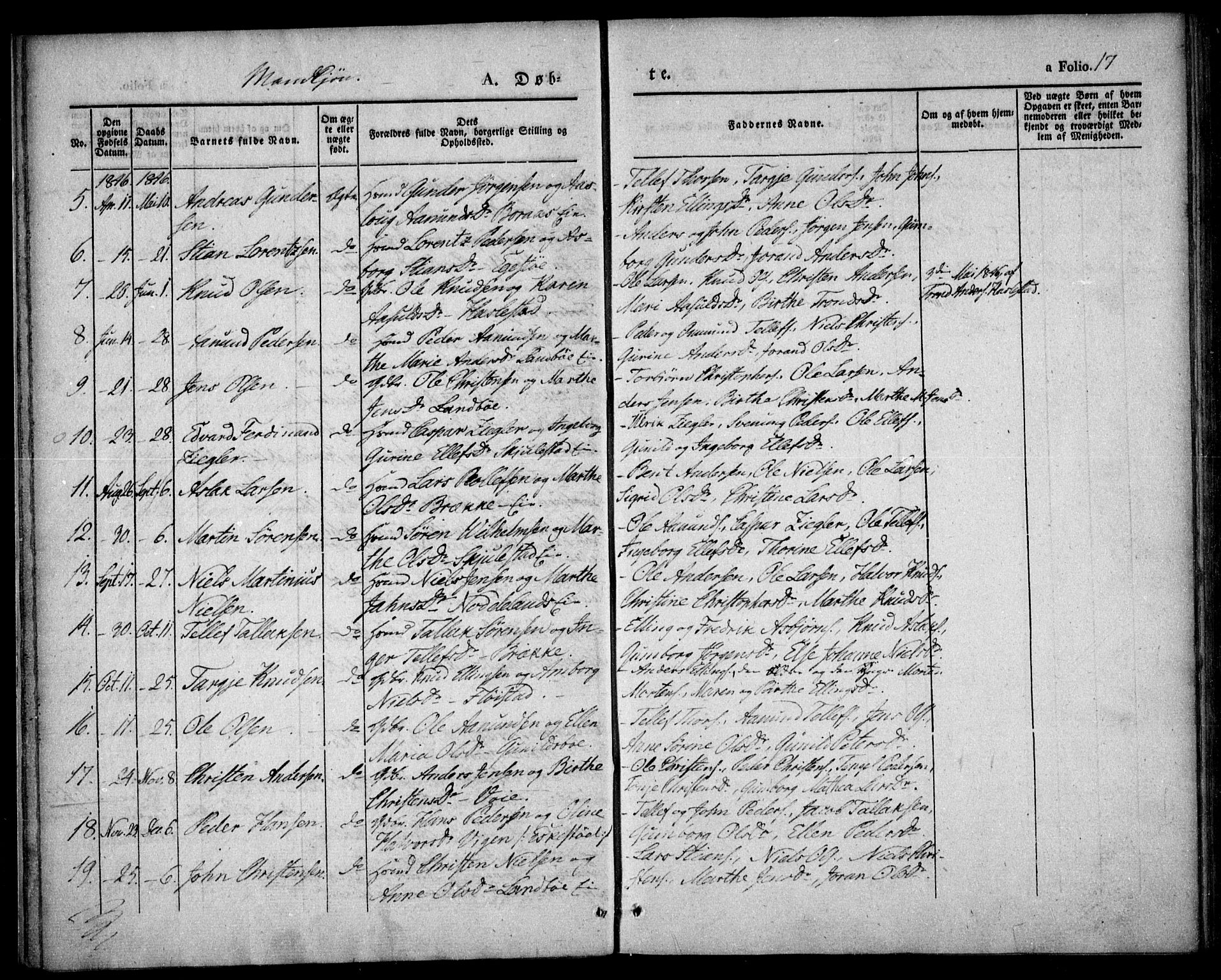 Austre Moland sokneprestkontor, AV/SAK-1111-0001/F/Fa/Faa/L0006: Parish register (official) no. A 6, 1837-1846, p. 17