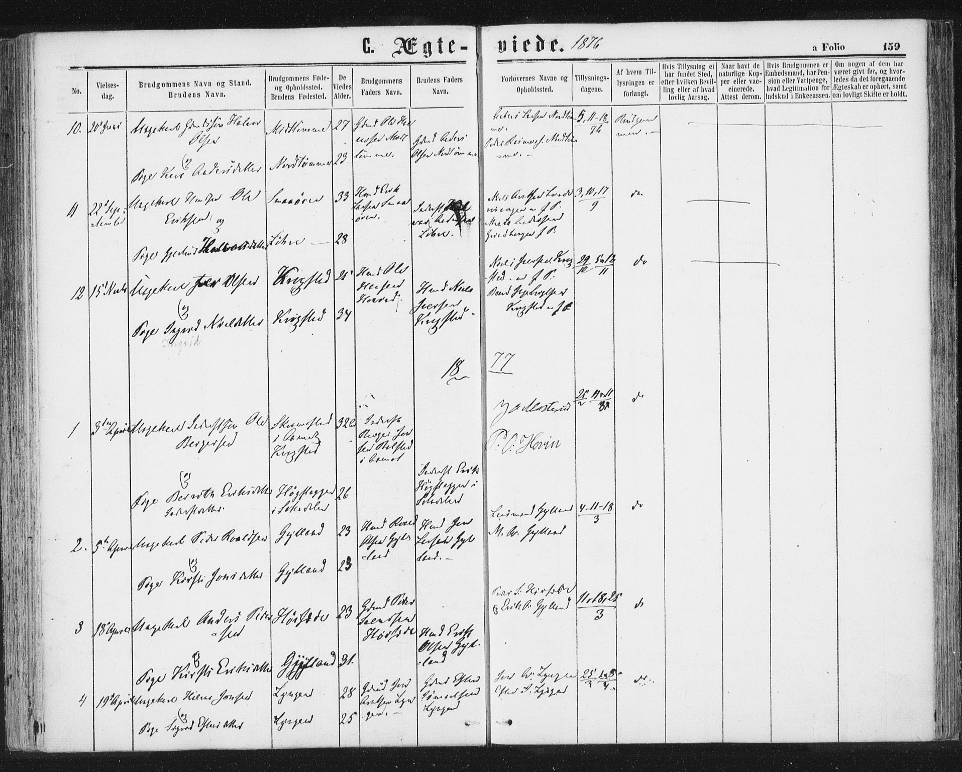 Ministerialprotokoller, klokkerbøker og fødselsregistre - Sør-Trøndelag, SAT/A-1456/692/L1104: Parish register (official) no. 692A04, 1862-1878, p. 159
