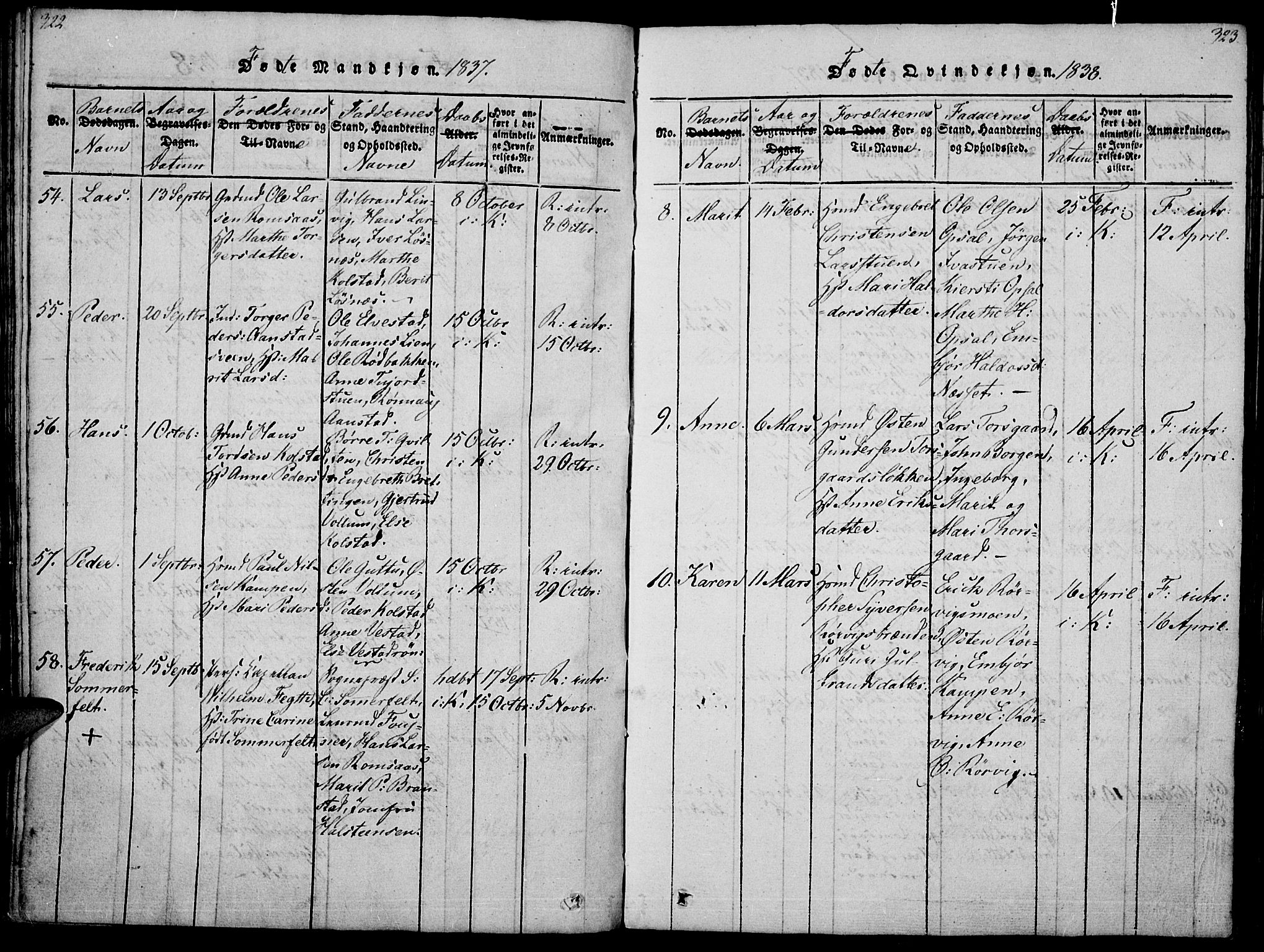 Ringebu prestekontor, AV/SAH-PREST-082/H/Ha/Haa/L0004: Parish register (official) no. 4, 1821-1839, p. 322-323