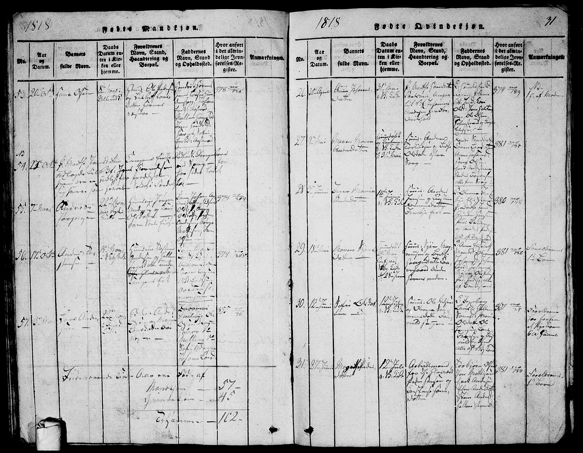 Skjeberg prestekontor Kirkebøker, SAO/A-10923/G/Ga/L0001: Parish register (copy) no. I 1, 1815-1830, p. 31