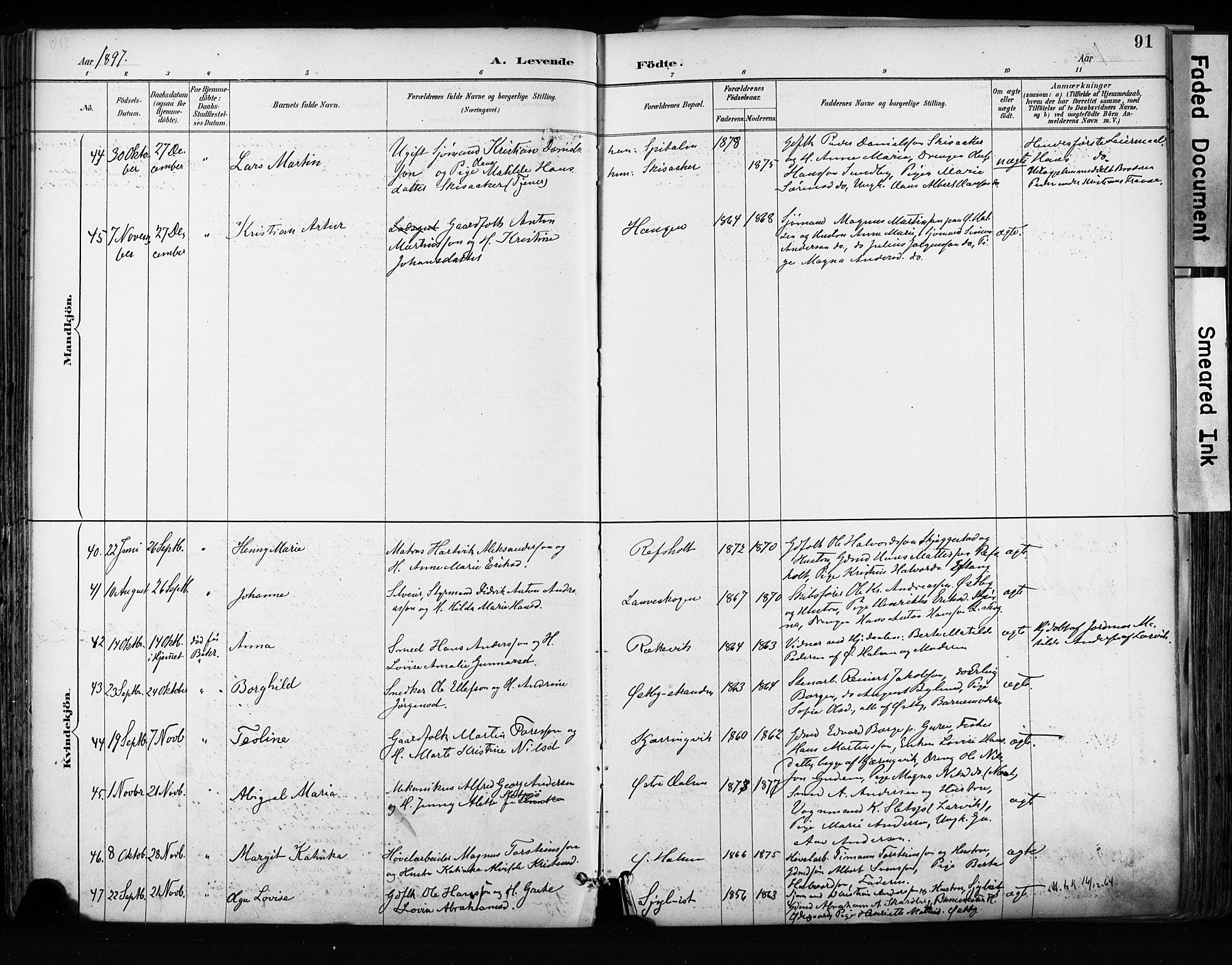 Tjølling kirkebøker, AV/SAKO-A-60/F/Fa/L0009: Parish register (official) no. 9, 1887-1905, p. 91