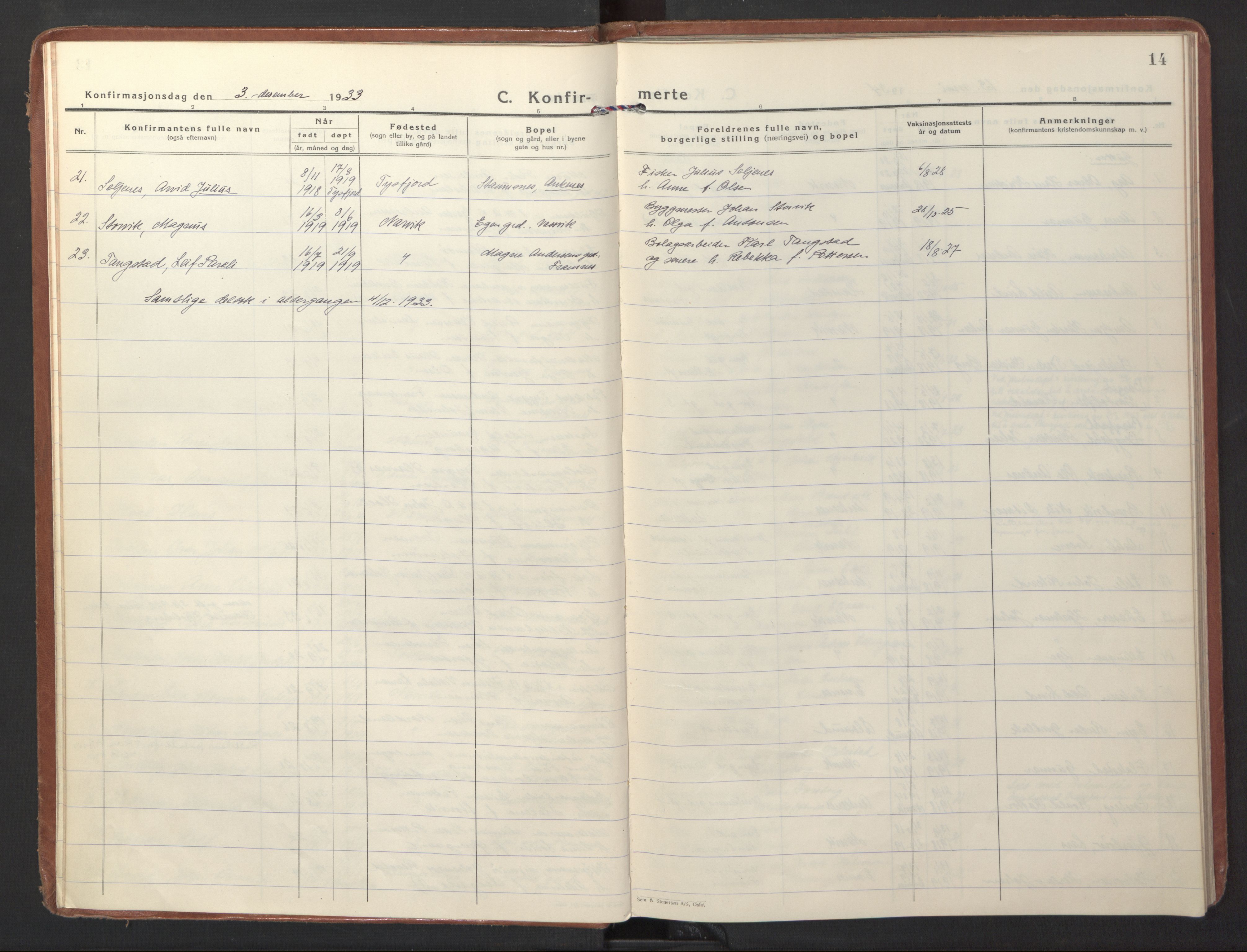 Ministerialprotokoller, klokkerbøker og fødselsregistre - Nordland, AV/SAT-A-1459/871/L1007: Parish register (official) no. 871A23, 1932-1942, p. 14