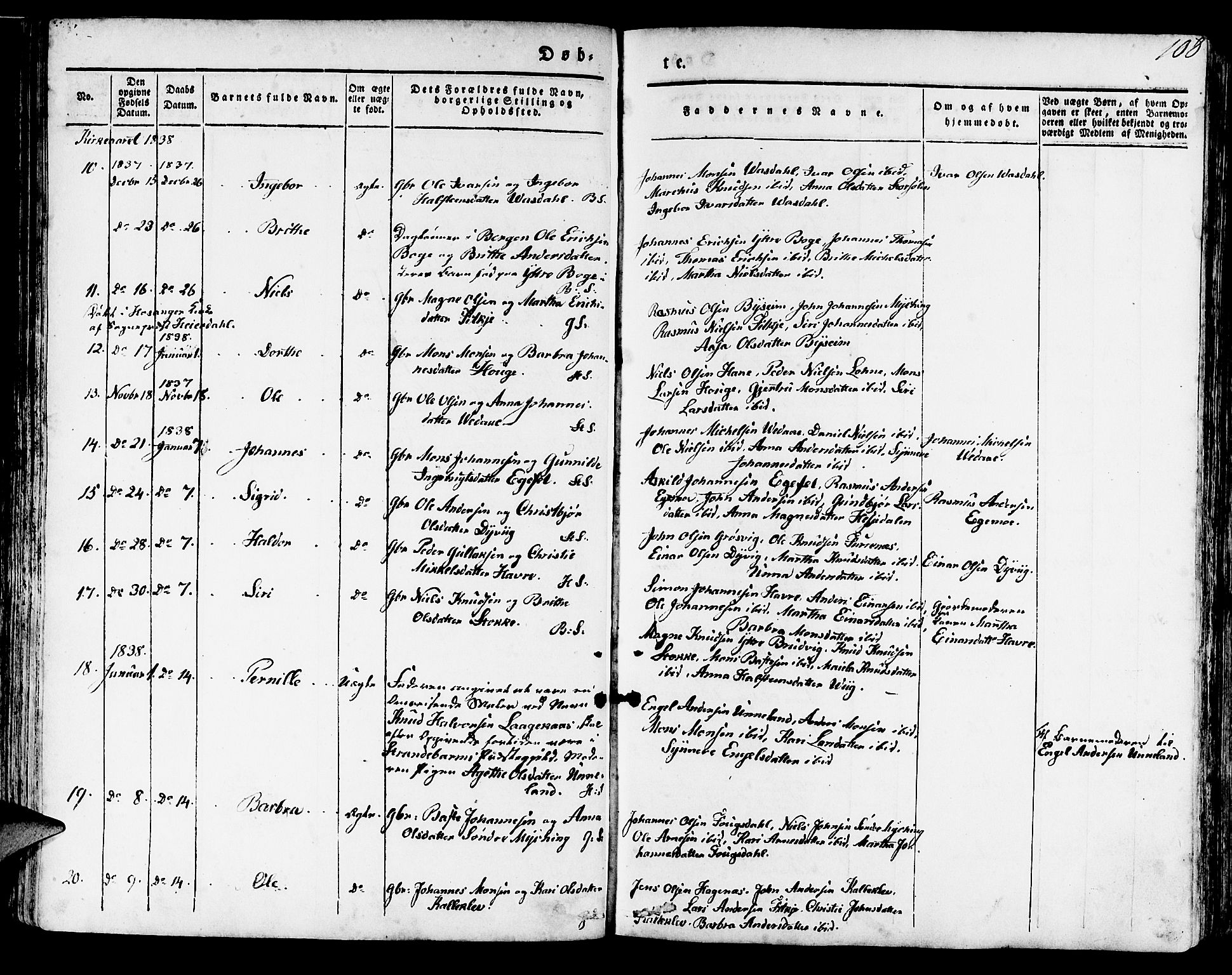 Haus sokneprestembete, AV/SAB-A-75601/H/Haa: Parish register (official) no. A 14, 1827-1838, p. 108