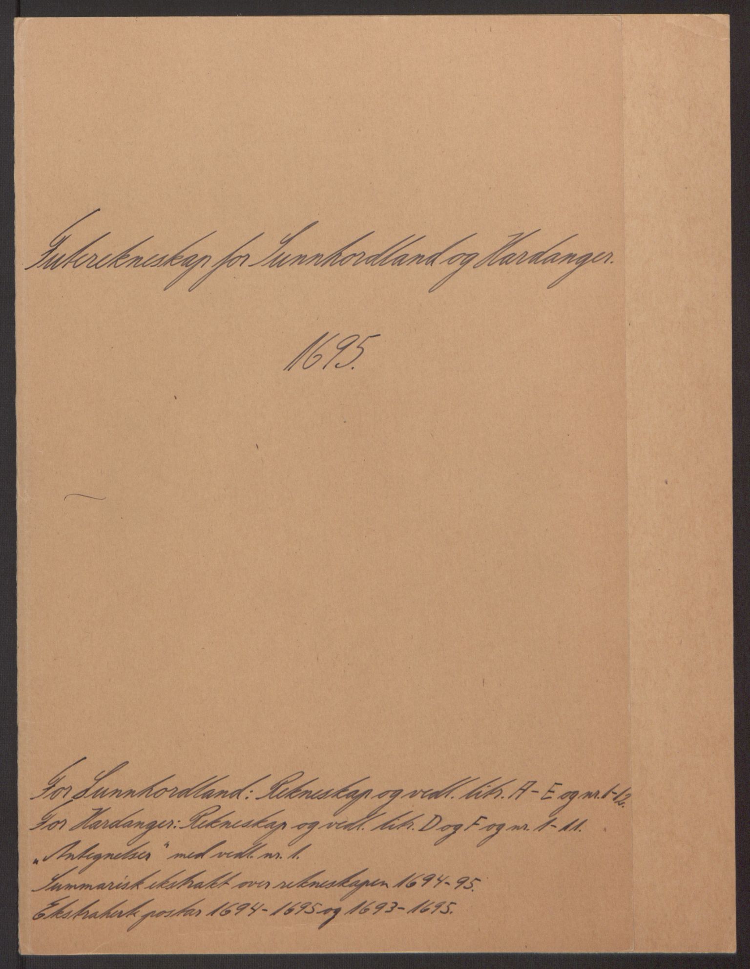 Rentekammeret inntil 1814, Reviderte regnskaper, Fogderegnskap, RA/EA-4092/R48/L2976: Fogderegnskap Sunnhordland og Hardanger, 1695-1696, p. 2