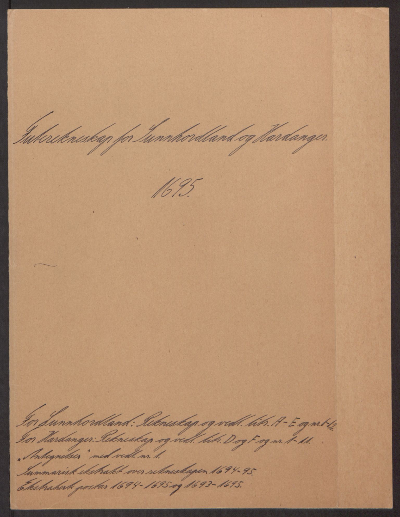 Rentekammeret inntil 1814, Reviderte regnskaper, Fogderegnskap, AV/RA-EA-4092/R48/L2976: Fogderegnskap Sunnhordland og Hardanger, 1695-1696, p. 2