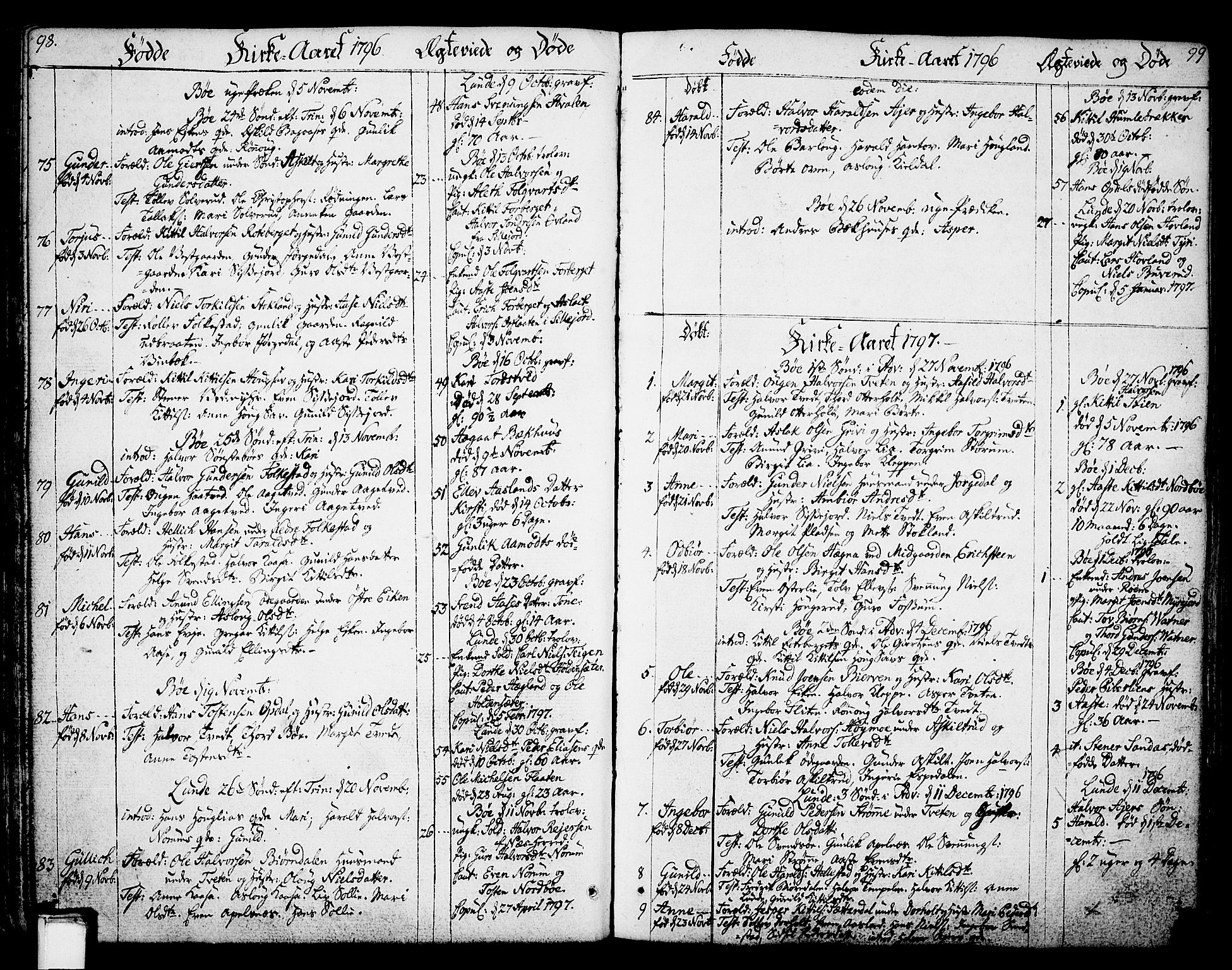 Bø kirkebøker, AV/SAKO-A-257/F/Fa/L0005: Parish register (official) no. 5, 1785-1815, p. 98-99