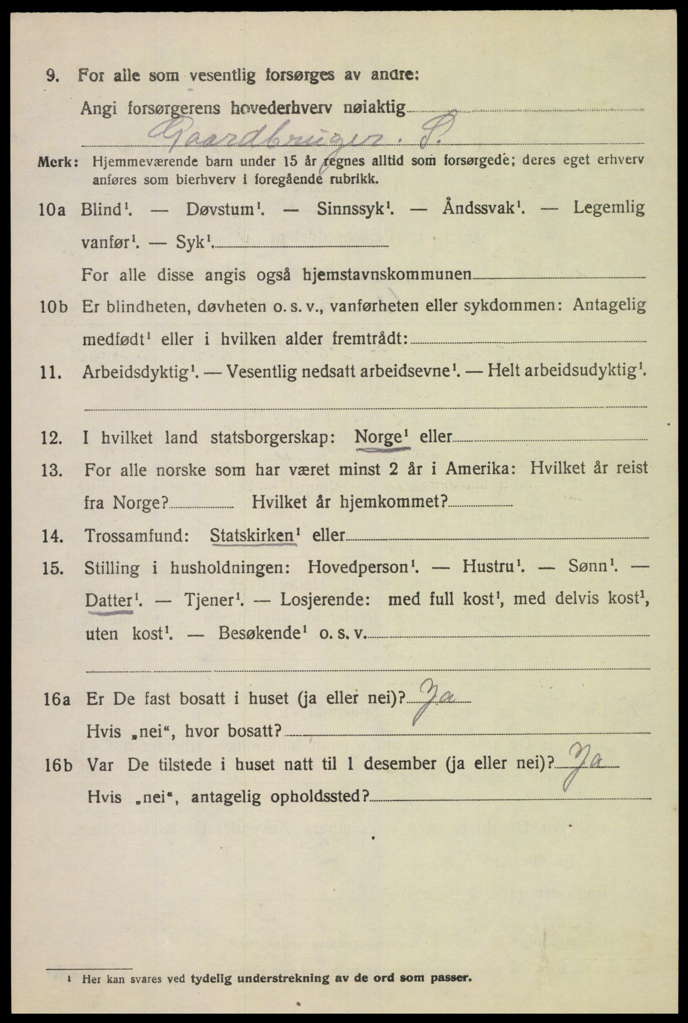 SAK, 1920 census for Fjotland, 1920, p. 1577