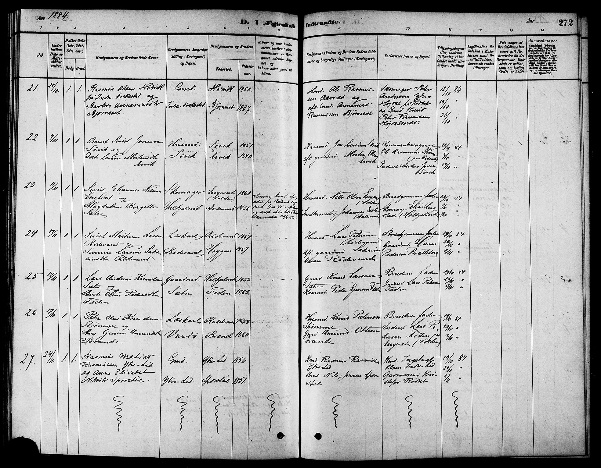 Ministerialprotokoller, klokkerbøker og fødselsregistre - Møre og Romsdal, SAT/A-1454/511/L0141: Parish register (official) no. 511A08, 1878-1890, p. 272