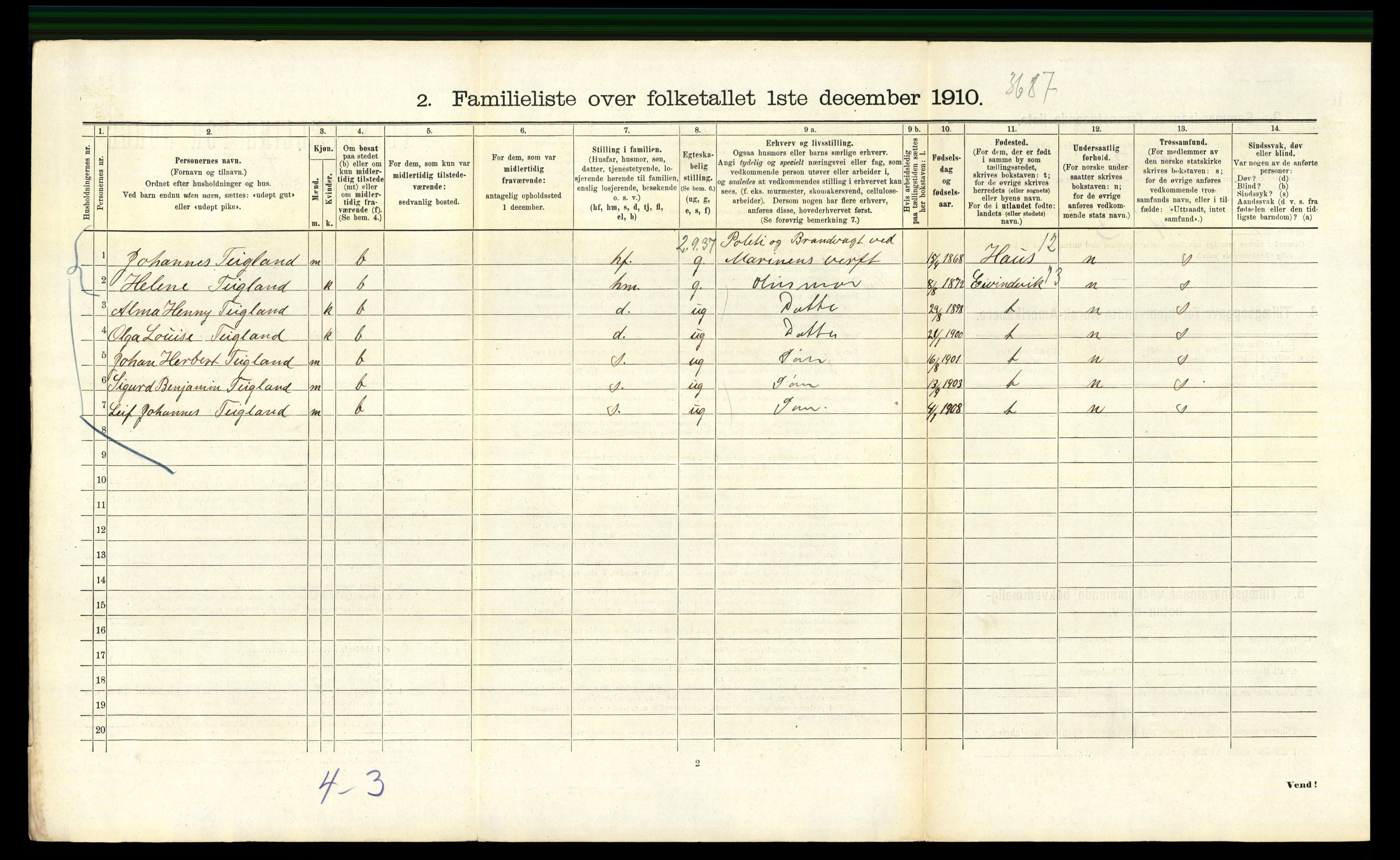 RA, 1910 census for Bergen, 1910, p. 7128