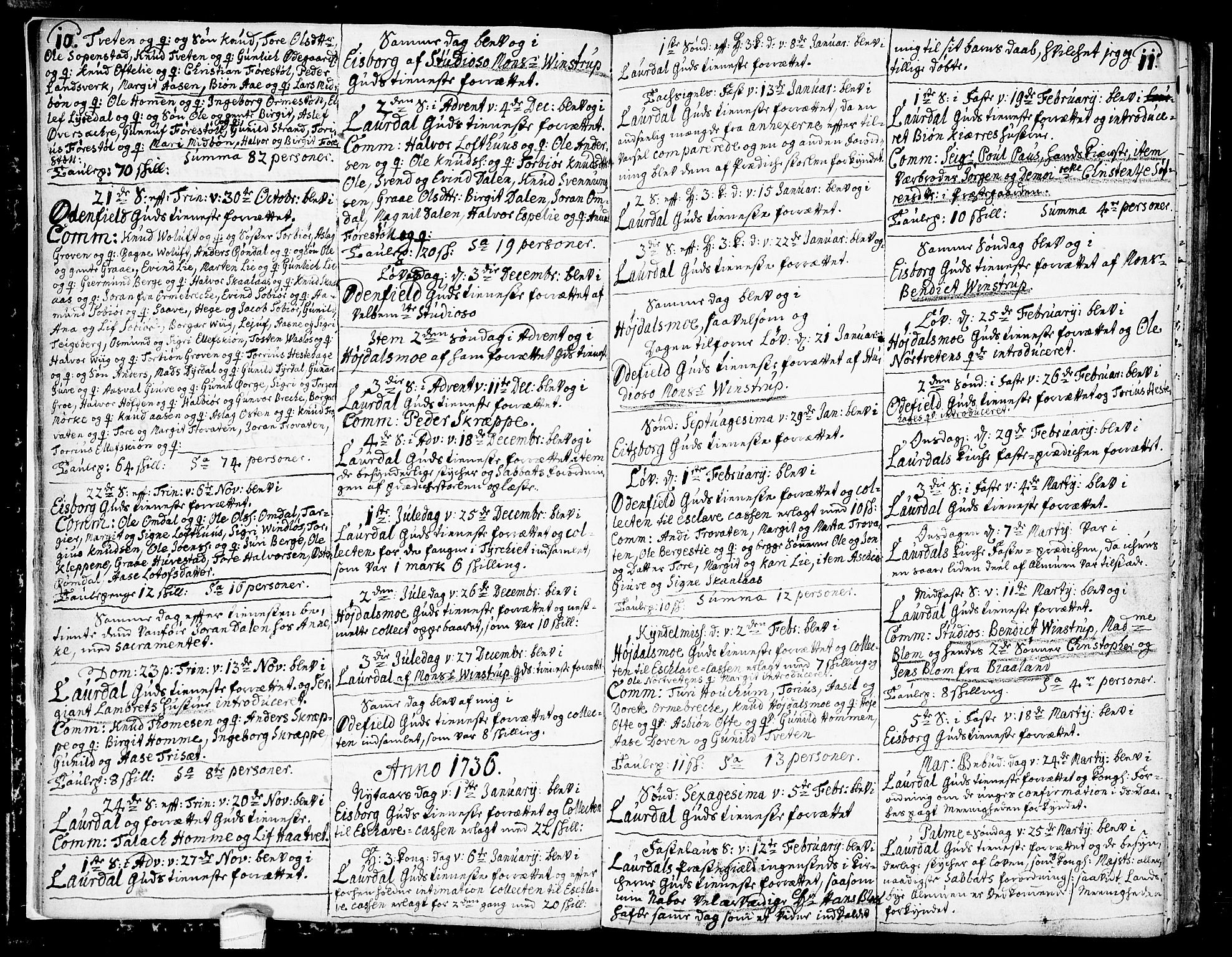 Lårdal kirkebøker, SAKO/A-284/F/Fa/L0002: Parish register (official) no. I 2, 1734-1754, p. 10-11
