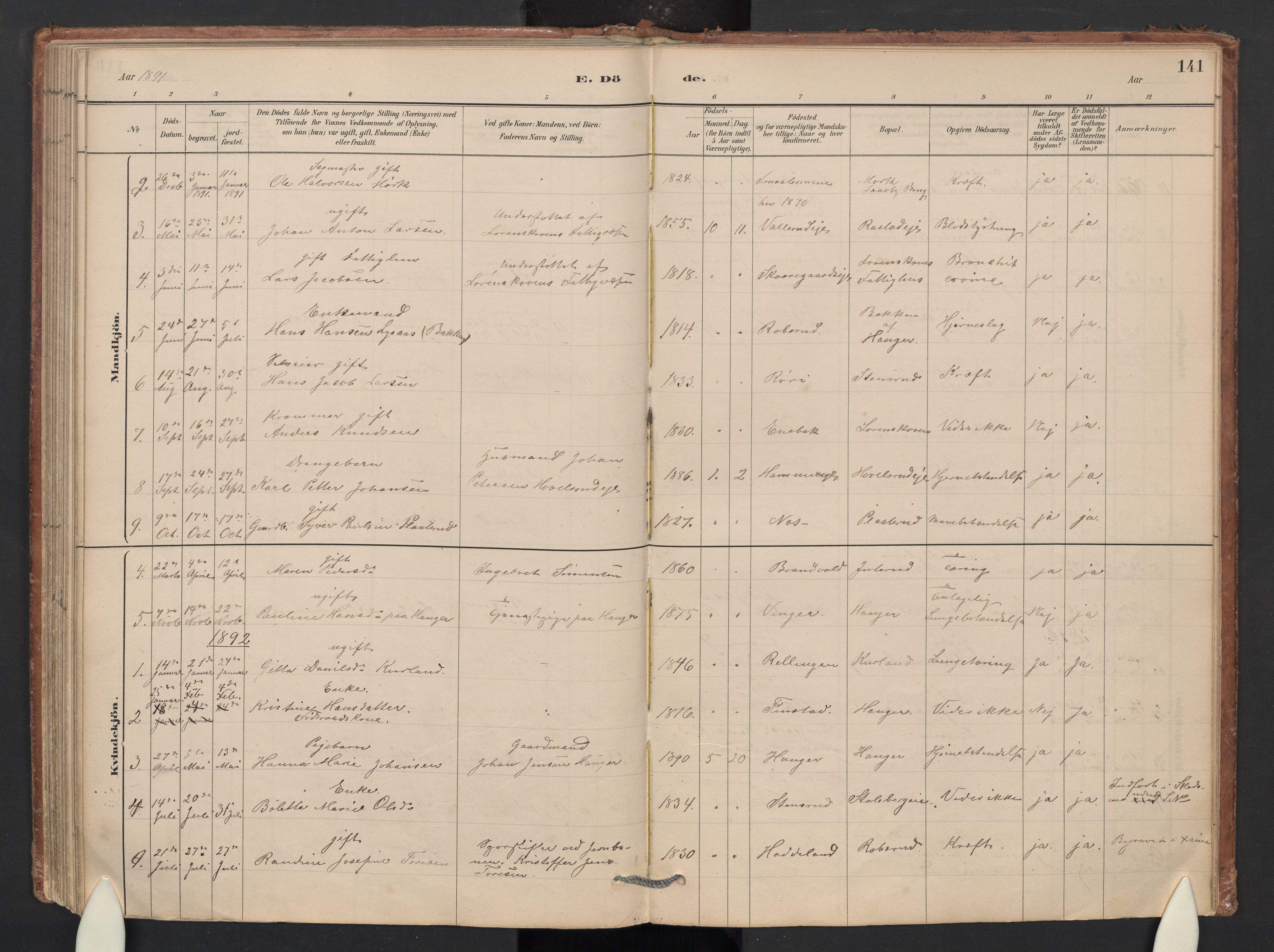 Skedsmo prestekontor Kirkebøker, SAO/A-10033a/G/Gb/L0001: Parish register (copy) no. II 1, 1883-1903, p. 141