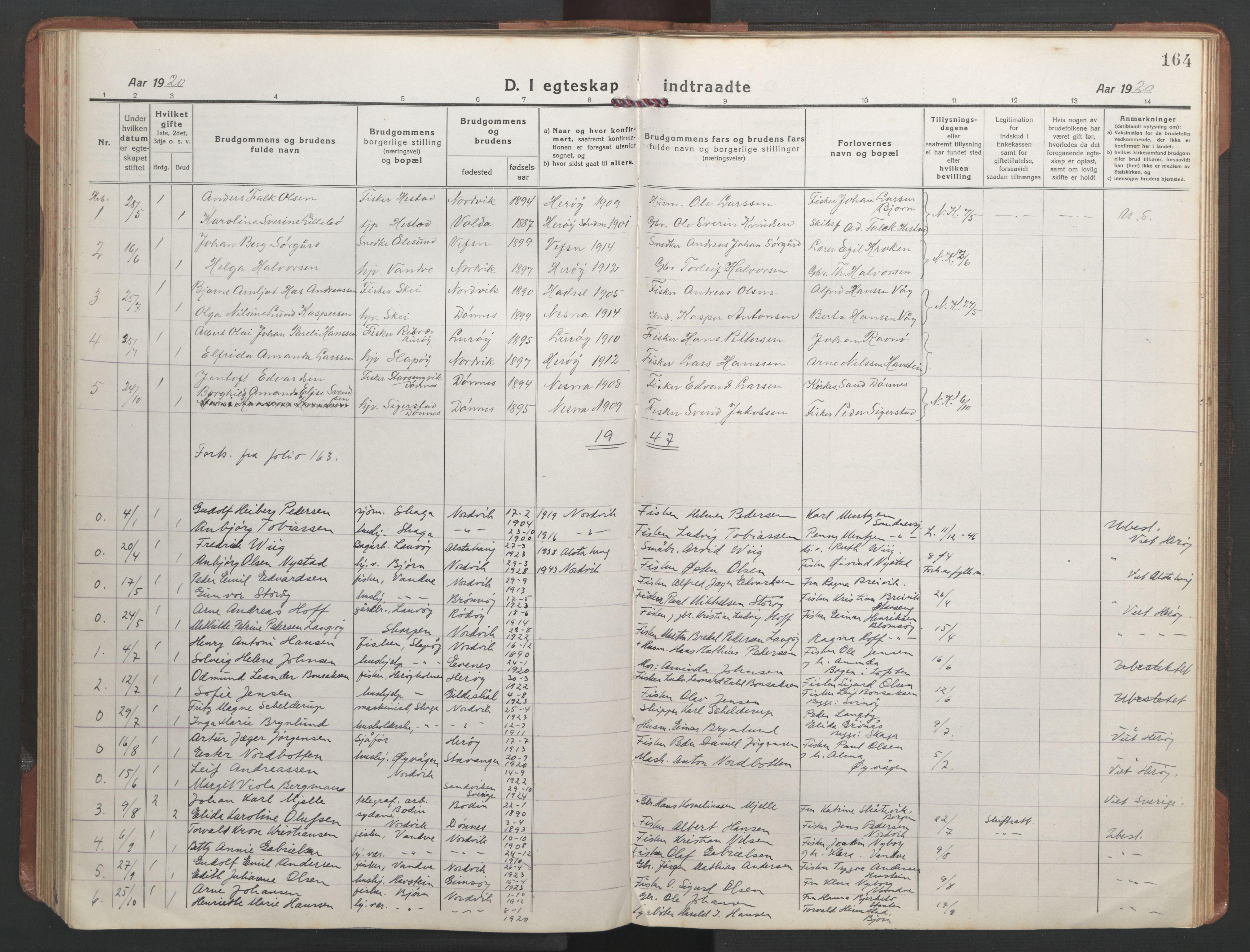 Ministerialprotokoller, klokkerbøker og fødselsregistre - Nordland, SAT/A-1459/836/L0539: Parish register (copy) no. 836C03, 1917-1949, p. 164