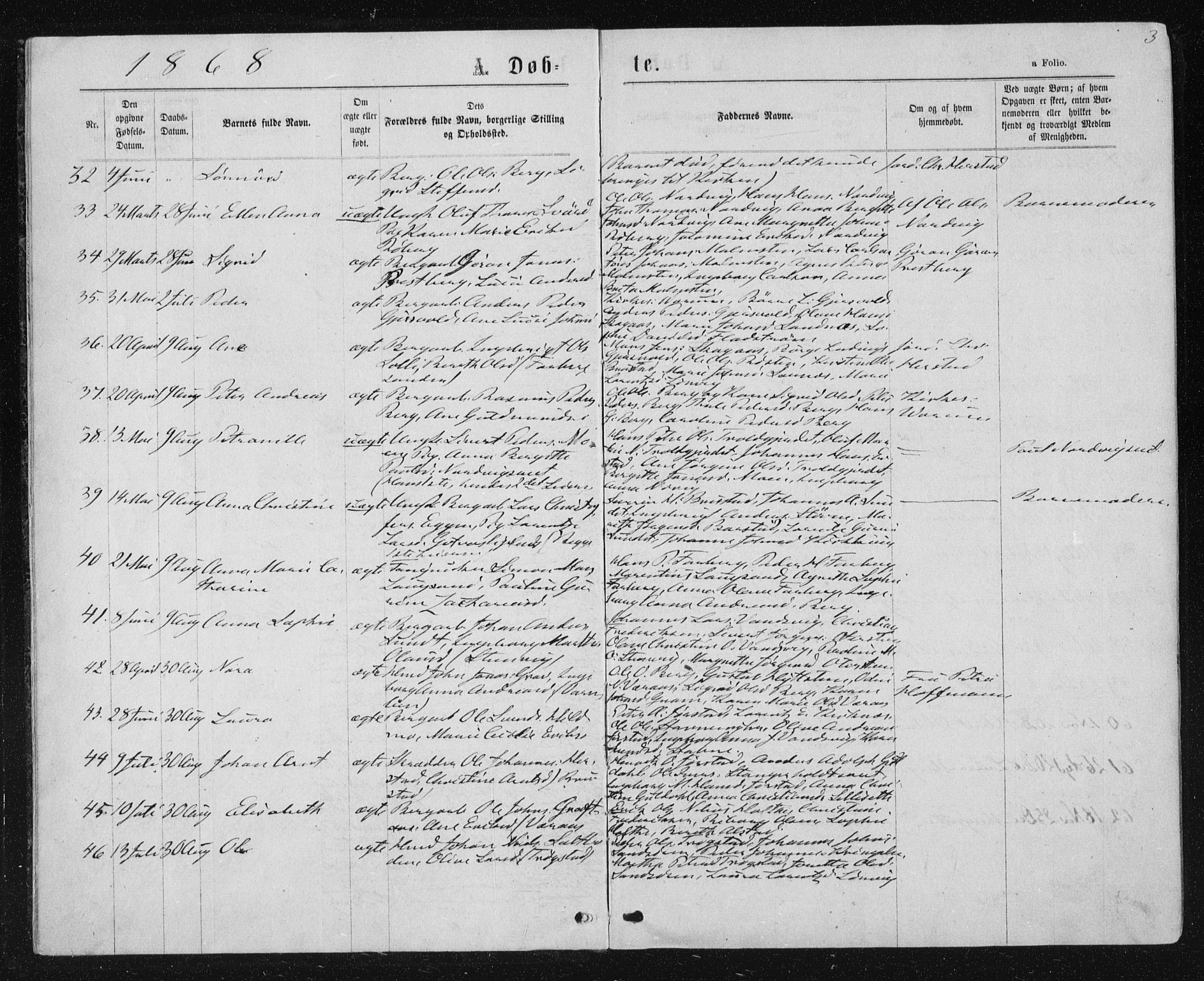 Ministerialprotokoller, klokkerbøker og fødselsregistre - Nord-Trøndelag, SAT/A-1458/722/L0219: Parish register (official) no. 722A06, 1868-1880, p. 3