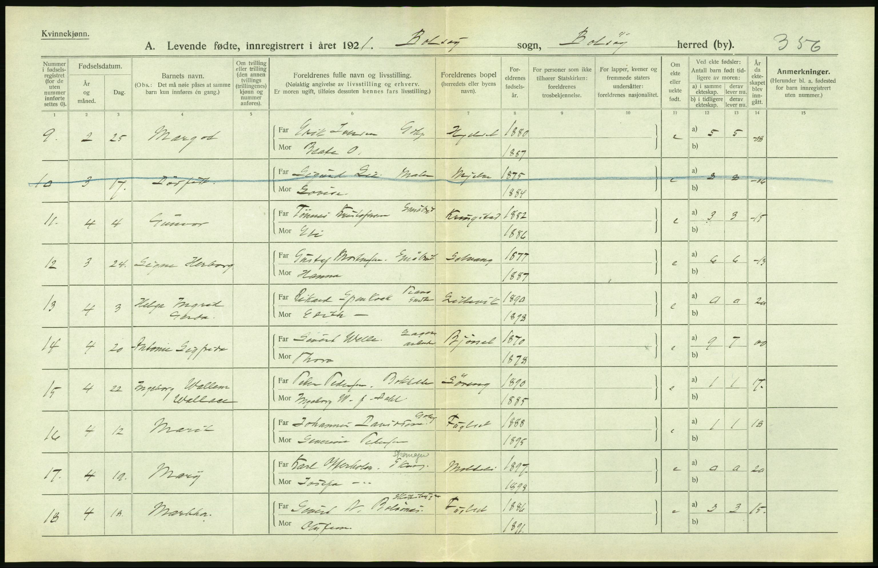 Statistisk sentralbyrå, Sosiodemografiske emner, Befolkning, AV/RA-S-2228/D/Df/Dfc/Dfca/L0040: Møre fylke: Levendefødte menn og kvinner. Bygder., 1921, p. 480