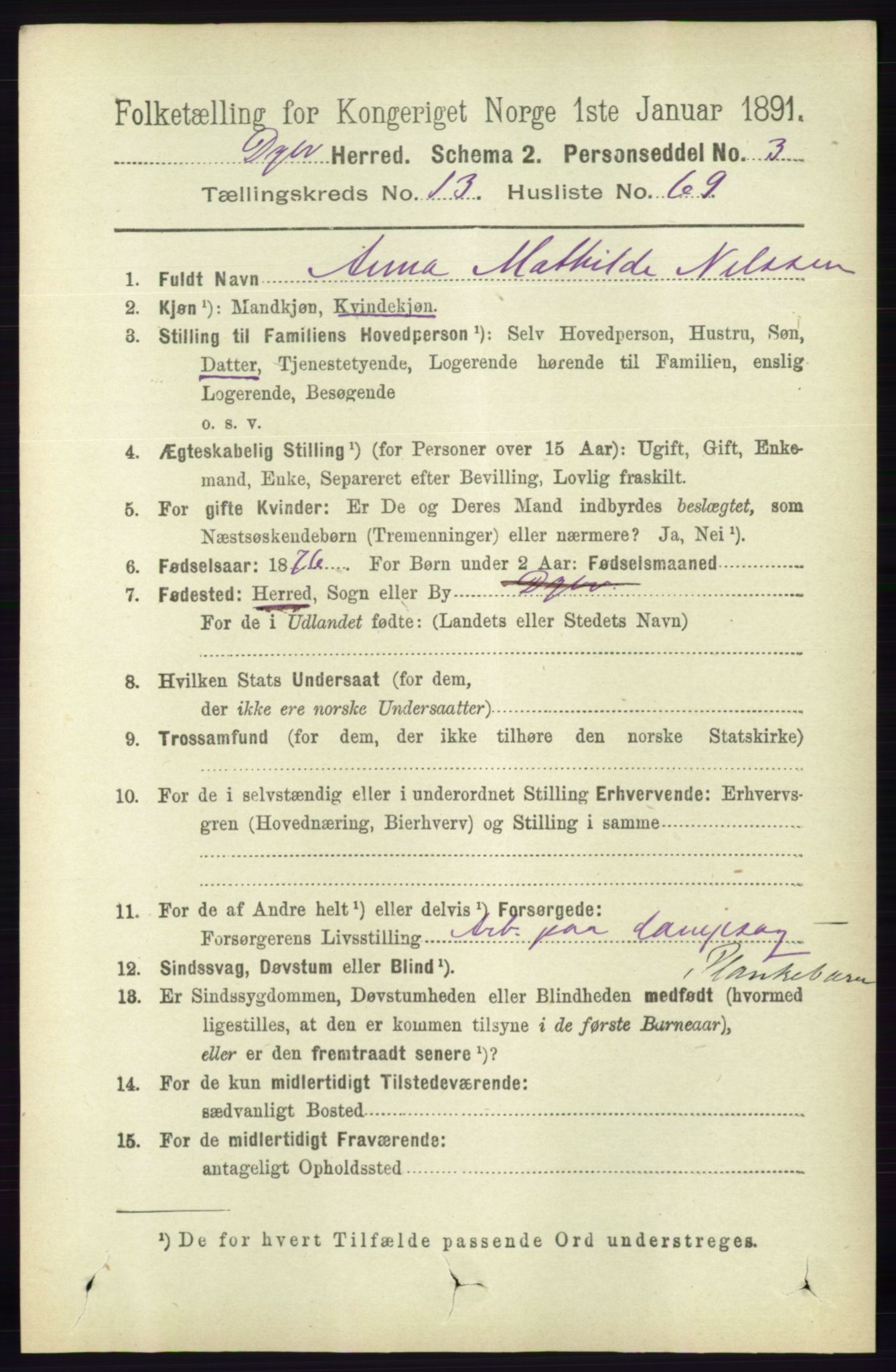 RA, 1891 census for 0915 Dypvåg, 1891, p. 5696